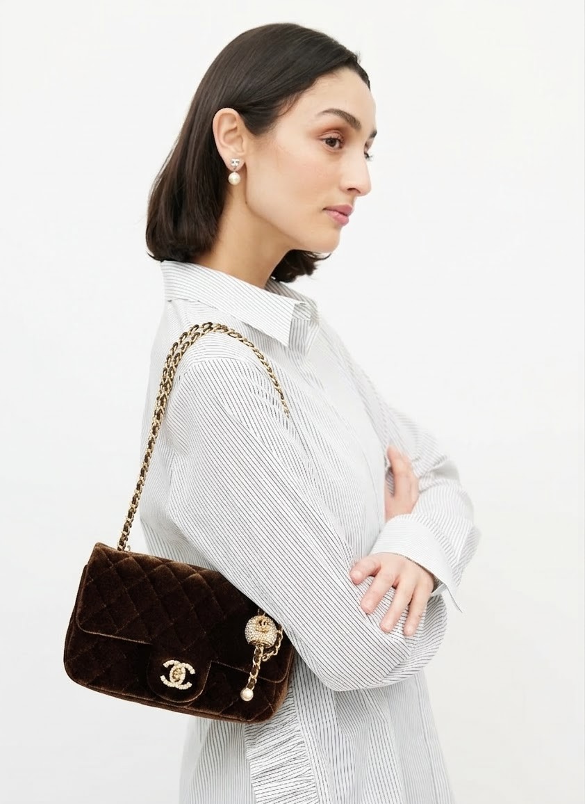 Chanel Classic Flap Bag Mini Crossbody 7.9in/ 20cm Dark Brown Gold Hardware For Women