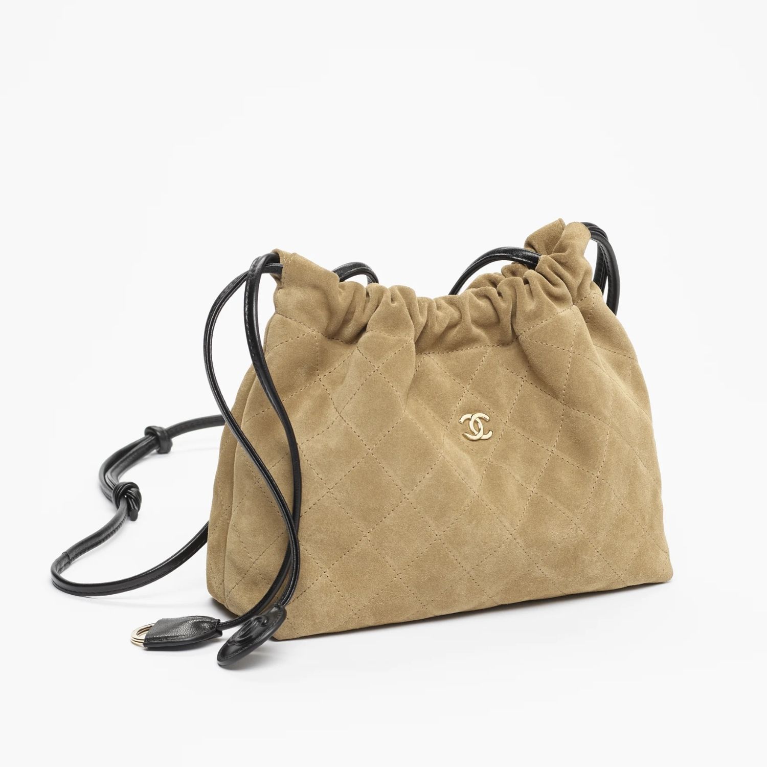 Chanel Clutch With Leather Strap 8.7in/ 22cm Beige/ Black Suede Gold Hardware For Women AP5227-B24012-U9714