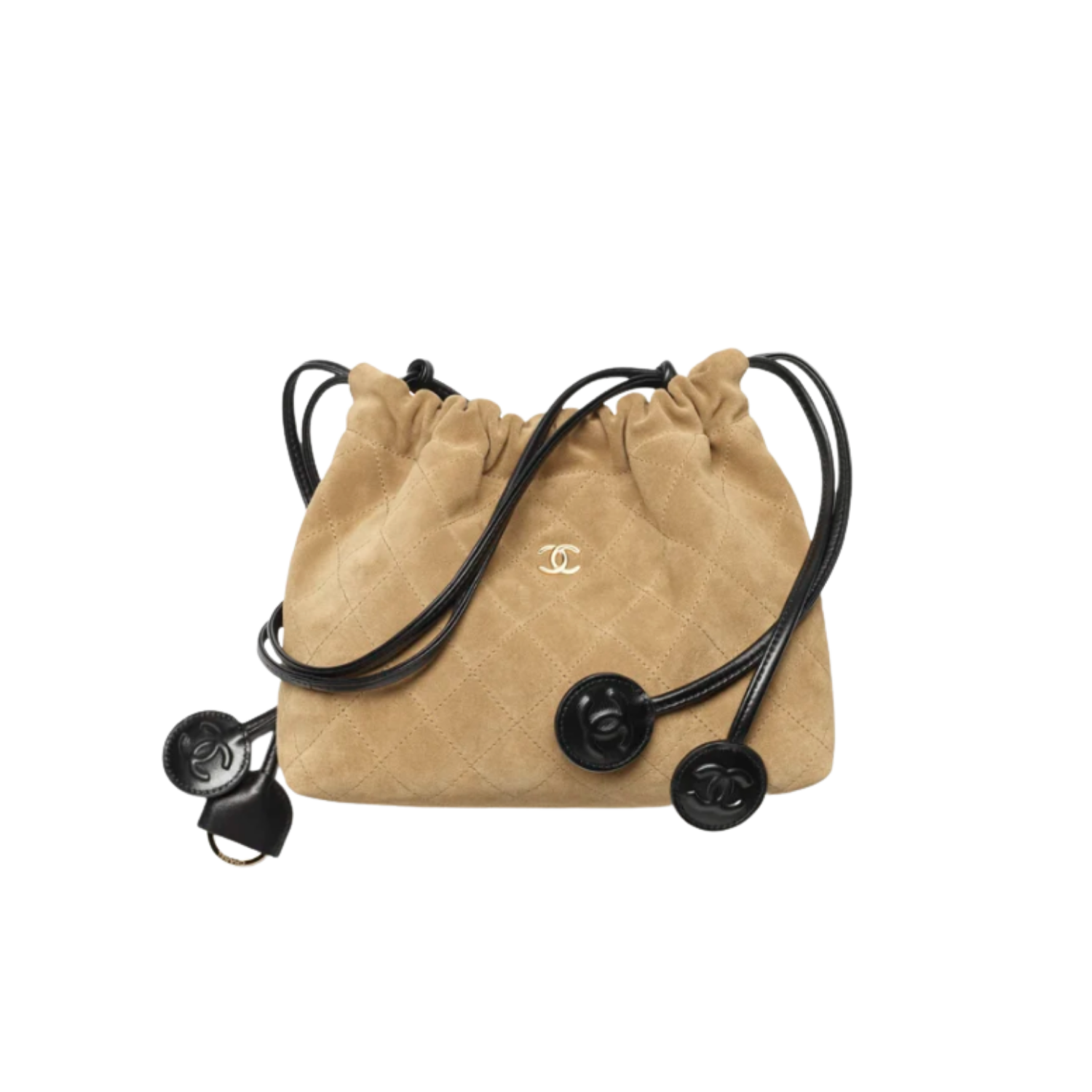 Chanel Clutch With Leather Strap 8.7in/ 22cm Beige/ Black Suede Gold Hardware For Women AP5227-B24012-U9714