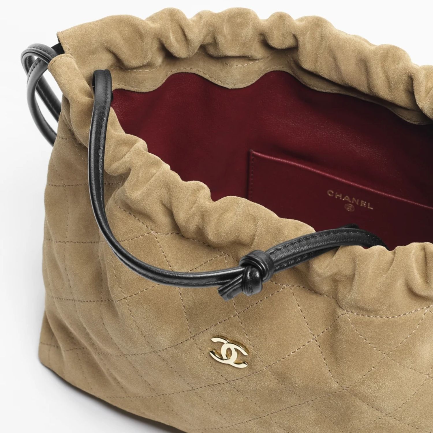 Chanel Clutch With Leather Strap 8.7in/ 22cm Beige/ Black Suede Gold Hardware For Women AP5227-B24012-U9714