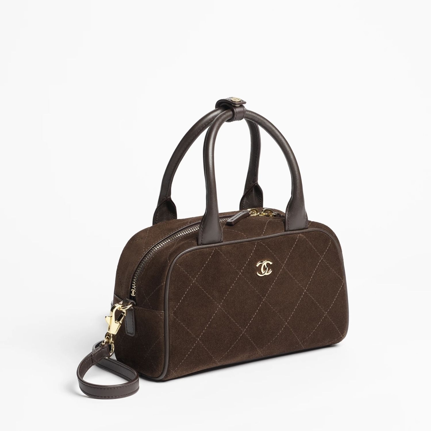 Chanel Clutch With Leather Strap Top Handle Bag 8.3in/ 21cm Dark Brown Suede Gold Hardware For Women AP5528-B24074-UA850