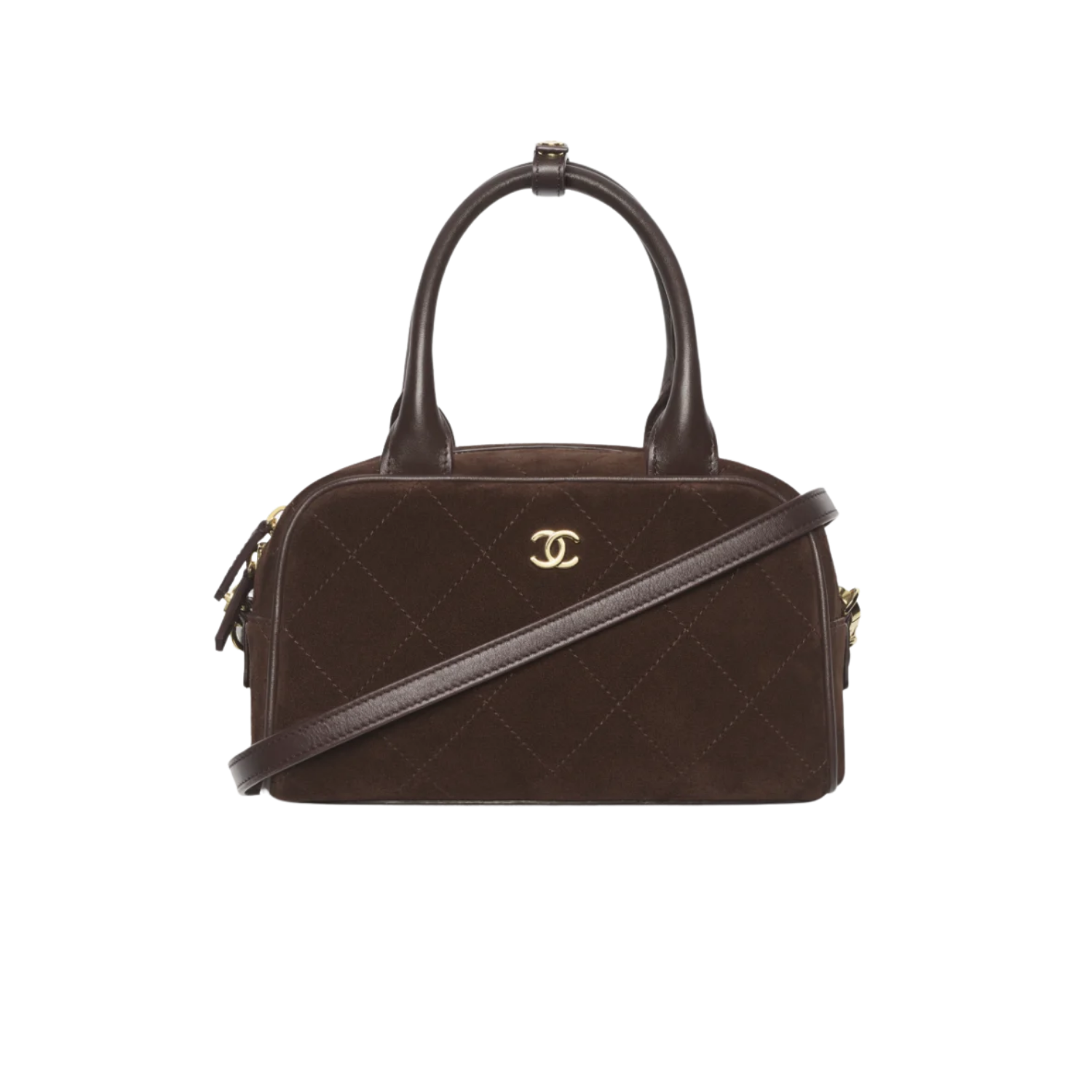 Chanel Clutch With Leather Strap Top Handle Bag 8.3in/ 21cm Dark Brown Suede Gold Hardware For Women AP5528-B24074-UA850