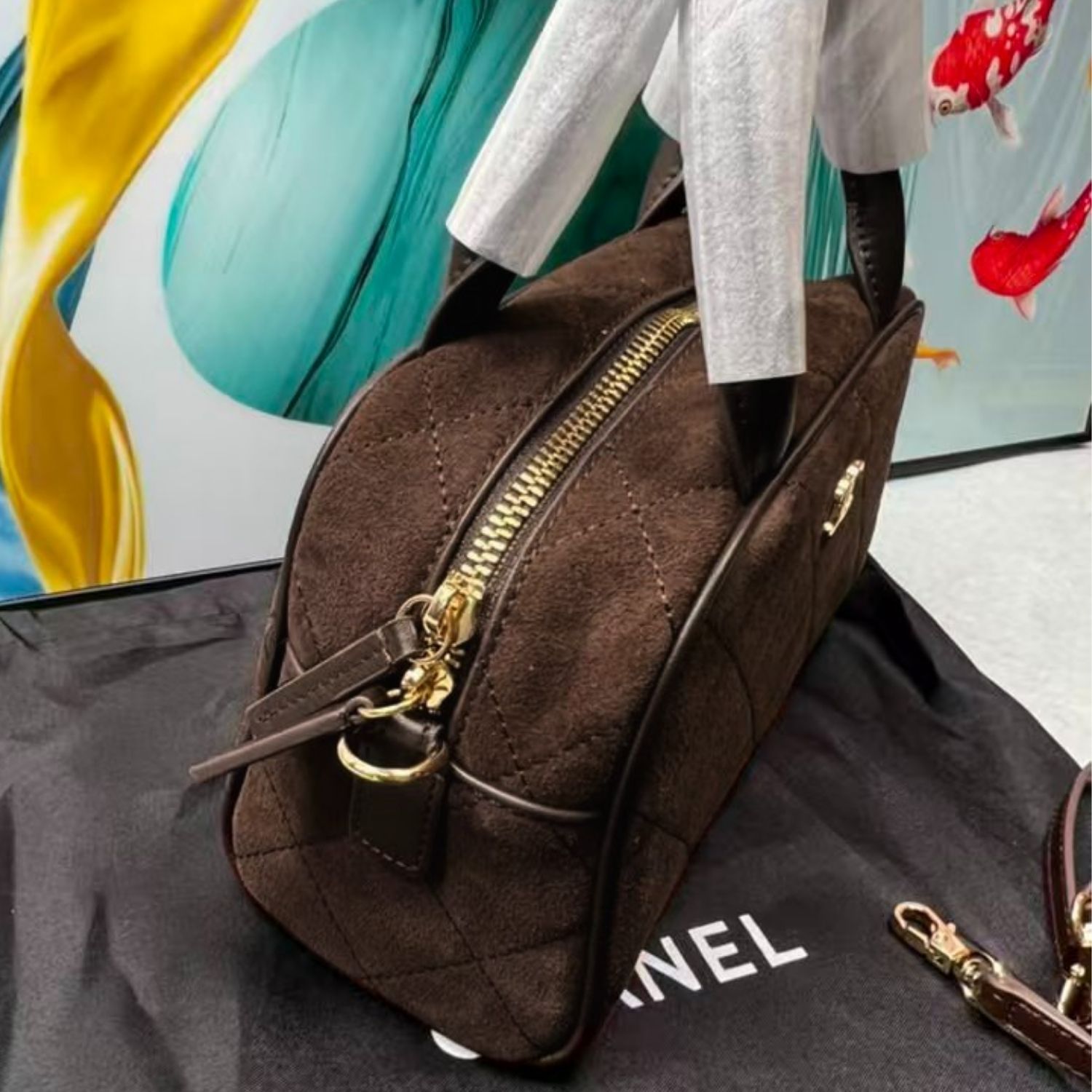 Chanel Clutch With Leather Strap Top Handle Bag 8.3in/ 21cm Dark Brown Suede Gold Hardware For Women AP5528-B24074-UA850
