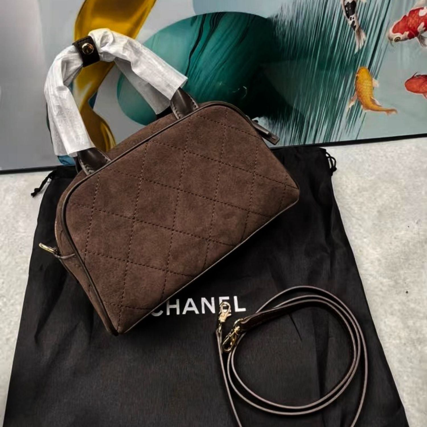 Chanel Clutch With Leather Strap Top Handle Bag 8.3in/ 21cm Dark Brown Suede Gold Hardware For Women AP5528-B24074-UA850