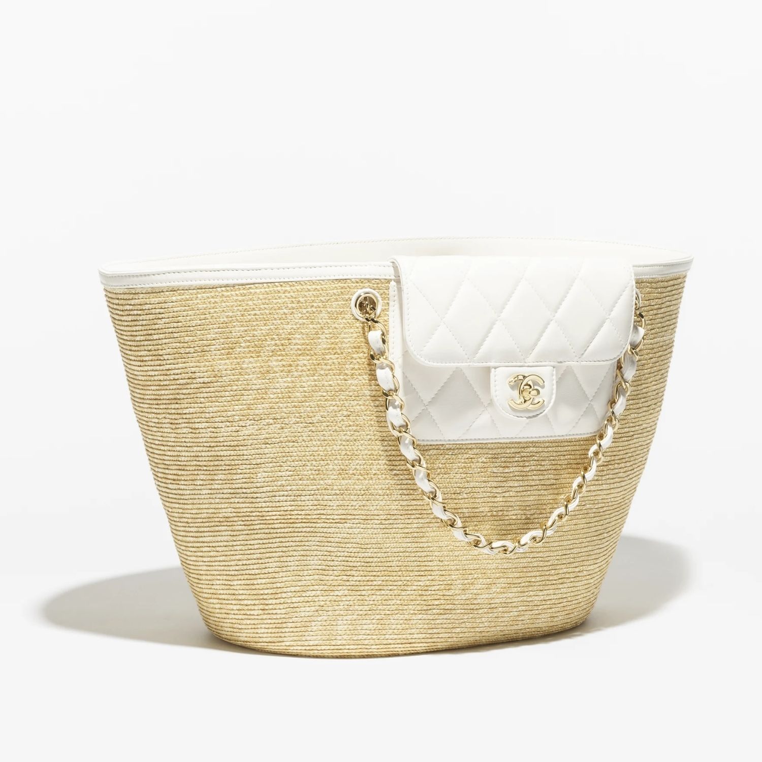 Chanel Coco Beach Large Shopping Tote Bag 21.3in/ 54cm Beige/ White Gold Hardware For Women AS5952-B22647-U6022