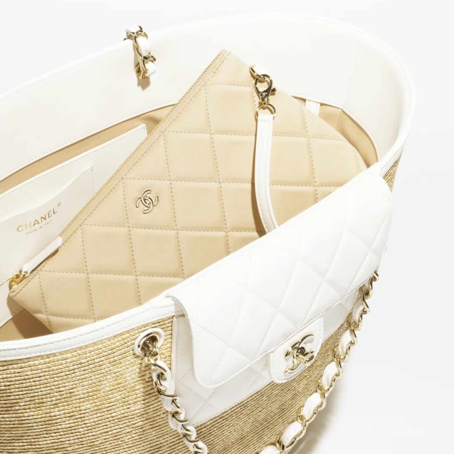 Chanel Coco Beach Large Shopping Tote Bag 21.3in/ 54cm Beige/ White Gold Hardware For Women AS5952-B22647-U6022