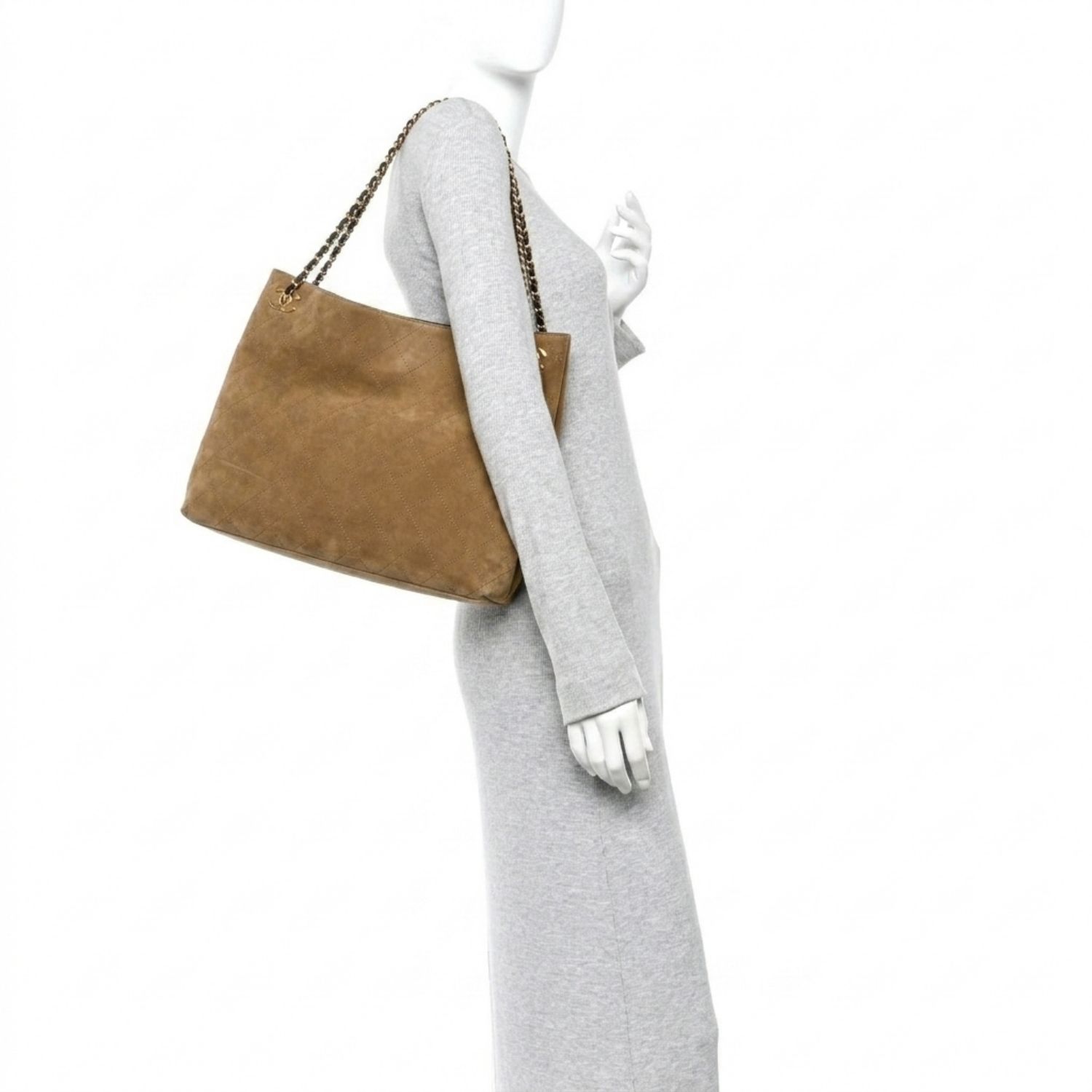 Chanel Eyes On You Large Shopping Tote Bag 13in/ 33cm Beige Suede Gold Hardware For Women