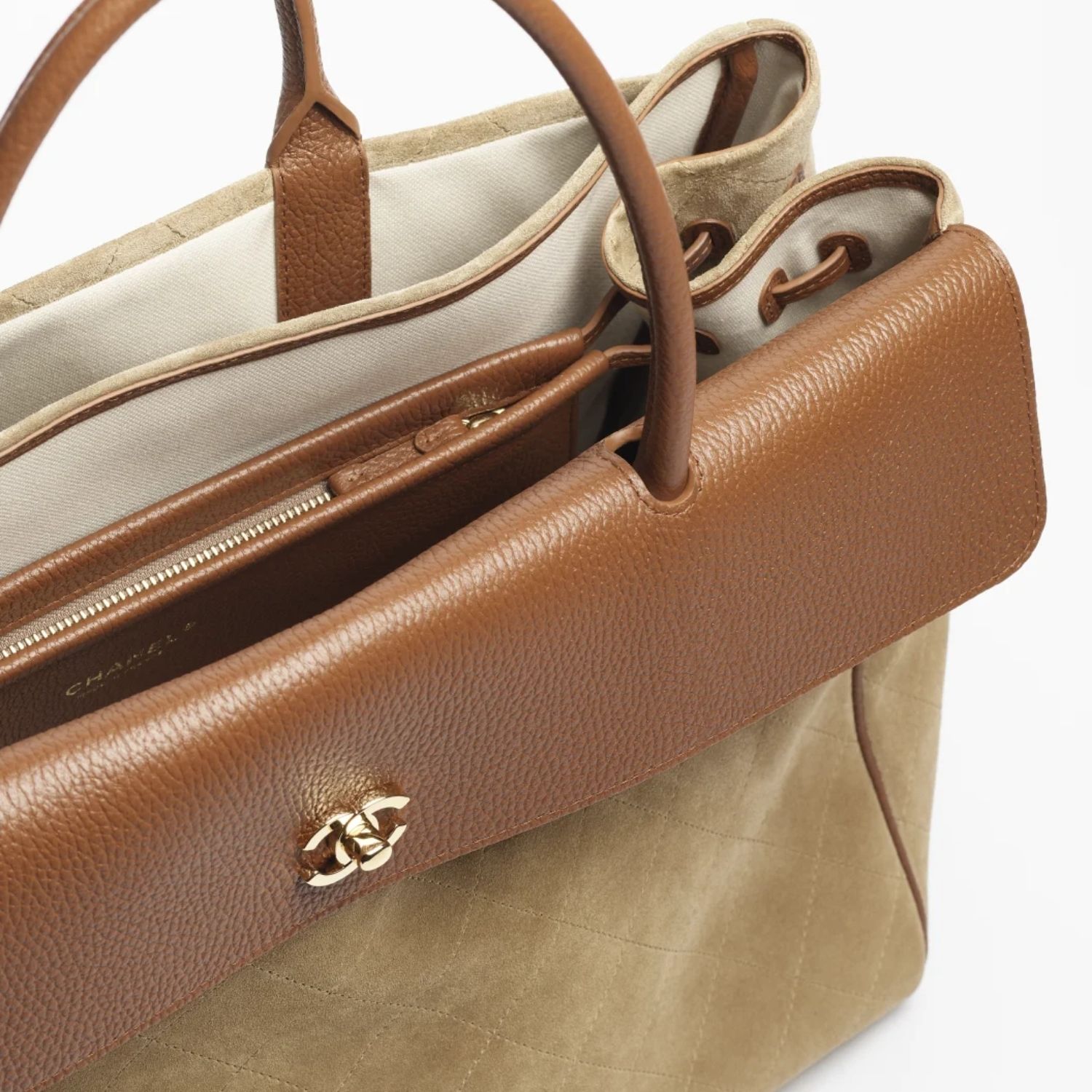 Chanel Large Shopping Tote Bag 16.9in/ 43cm Dark Beige/ Camel Suede Gold Hardware For Women AS6289-B25073-UB322