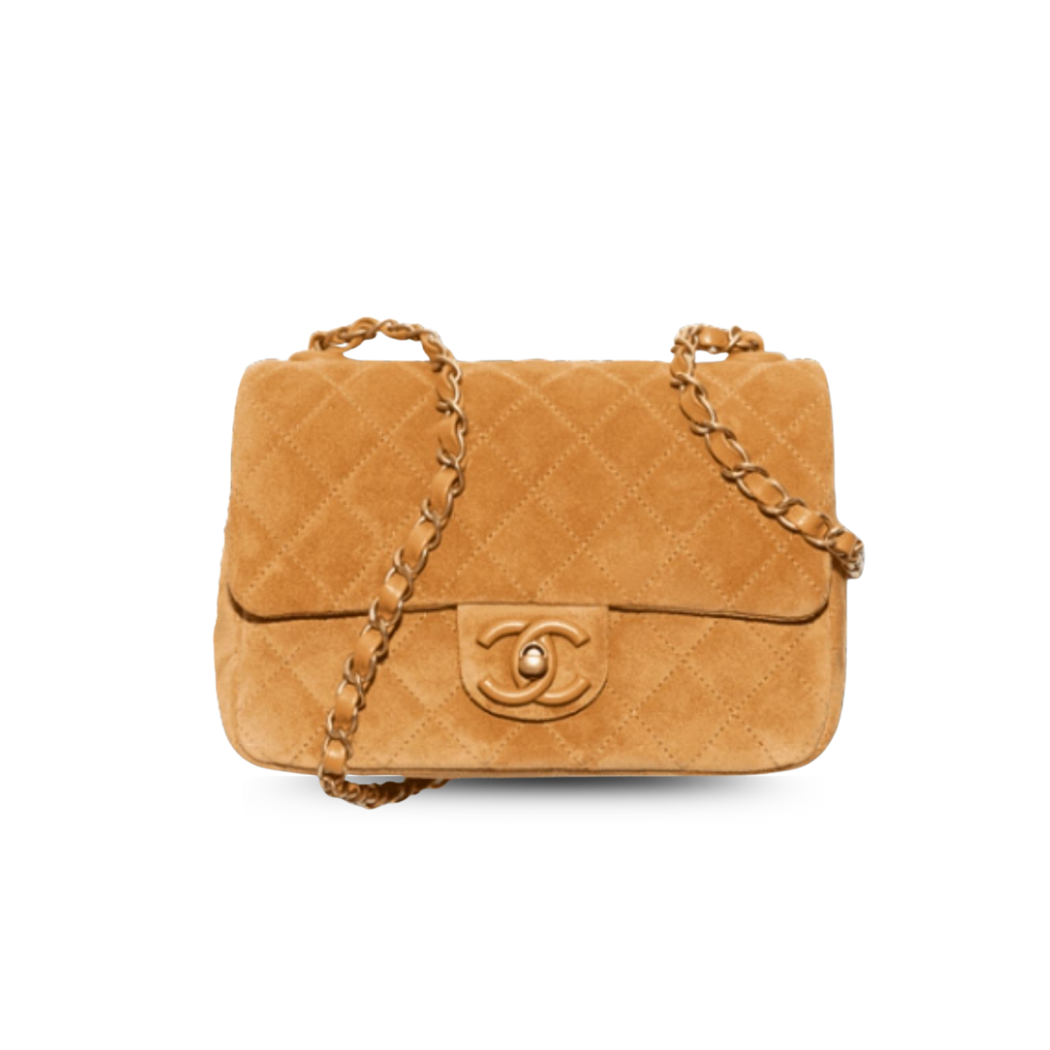 Chanel Classic Flap Bag Mini Crossbody 7.9in/ 20cm Dark Beige Suede Gold Hardware For Women AS5989 B22723 U5319