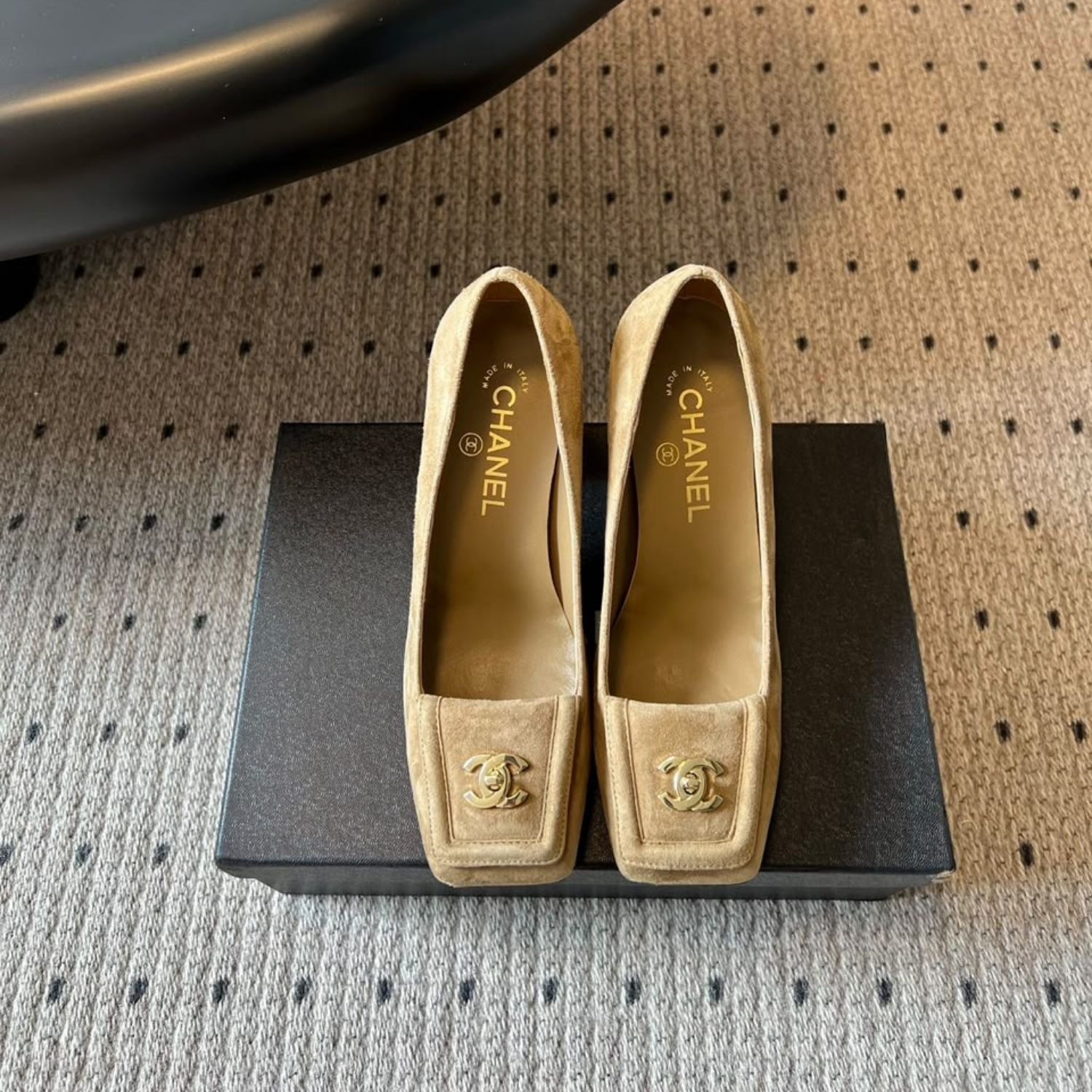 Chanel Pumps Beige Suede Gold Hardware For Women