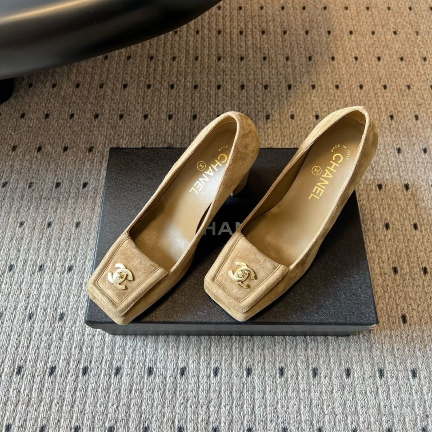 Chanel Pumps Beige Suede Gold Hardware For Women