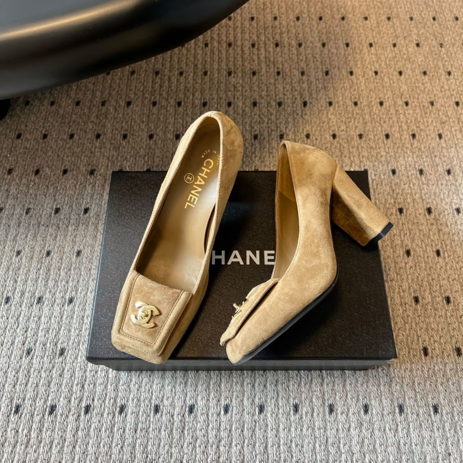 Chanel Pumps Beige Suede Gold Hardware For Women
