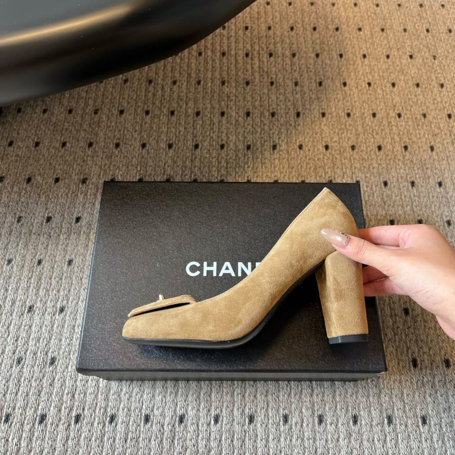 Chanel Pumps Beige Suede Gold Hardware For Women