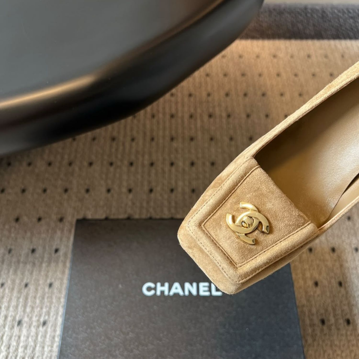 Chanel Pumps Beige Suede Gold Hardware For Women