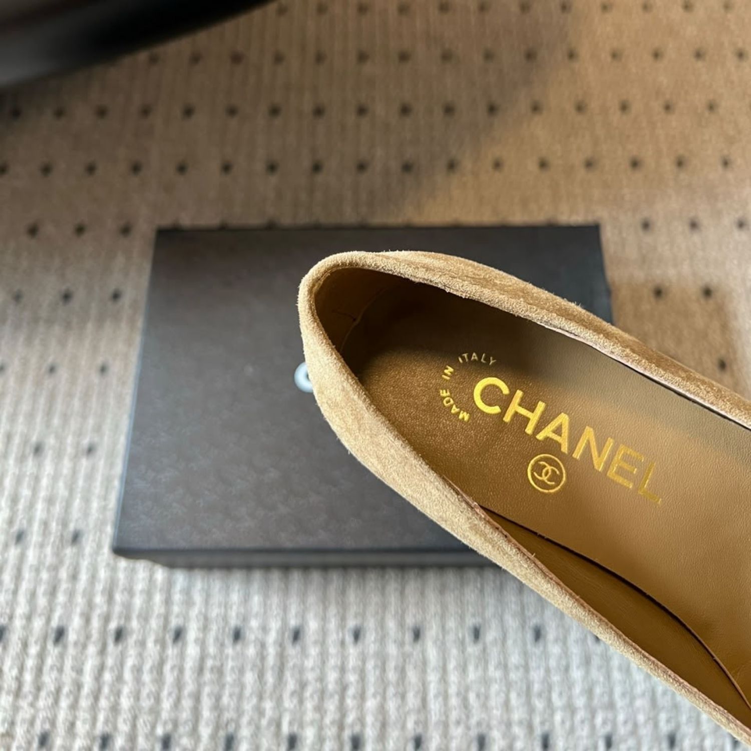 Chanel Pumps Beige Suede Gold Hardware For Women