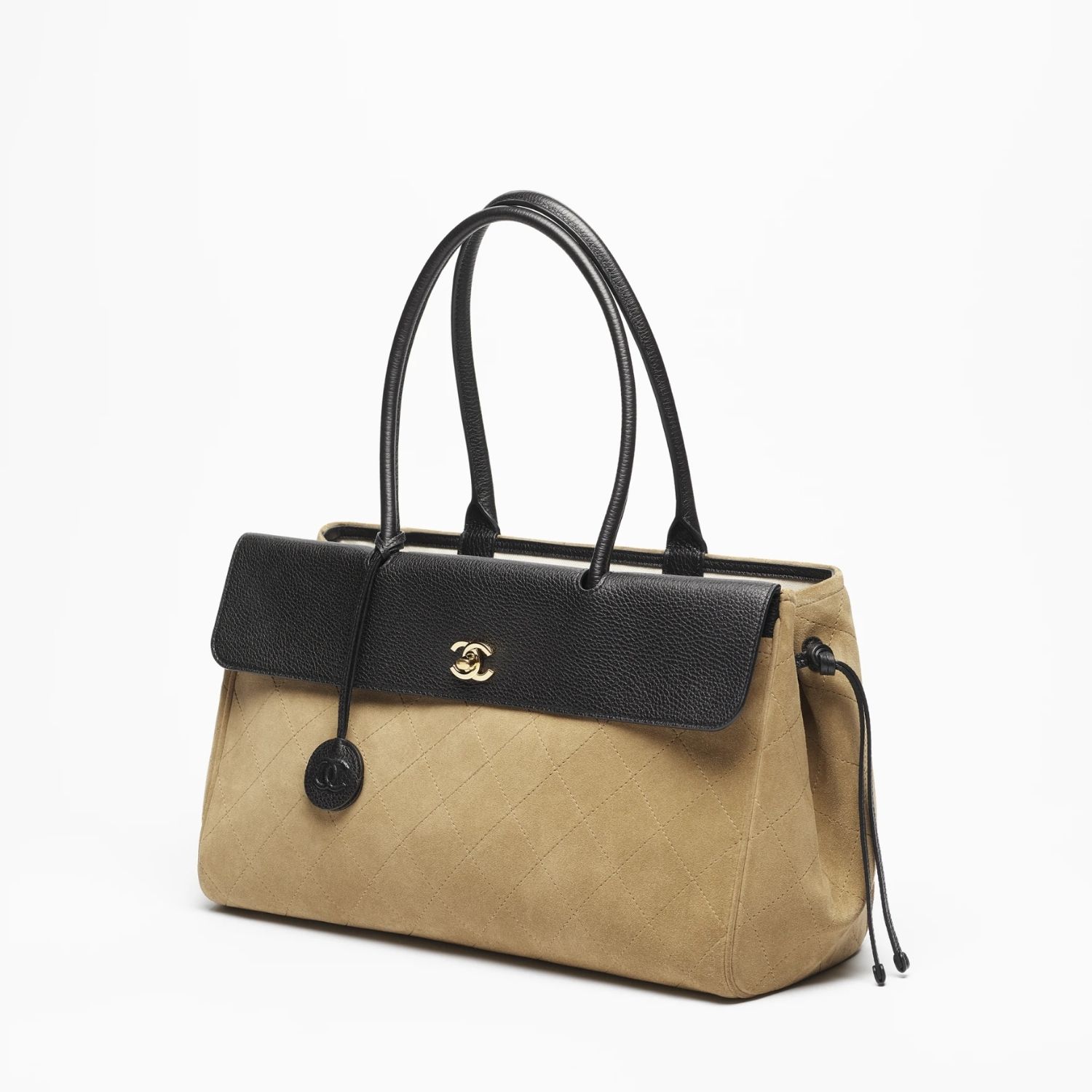 Chanel Shopping Tote Bag 15in/ 38cm Dark Beige/ Black Suede Gold Hardware For Women AS6428-B25073-UB321