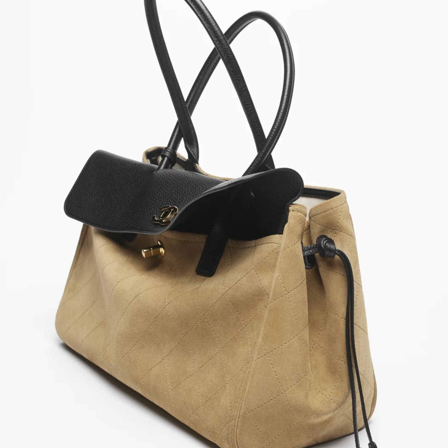 Chanel Shopping Tote Bag 15in/ 38cm Dark Beige/ Black Suede Gold Hardware For Women AS6428-B25073-UB321