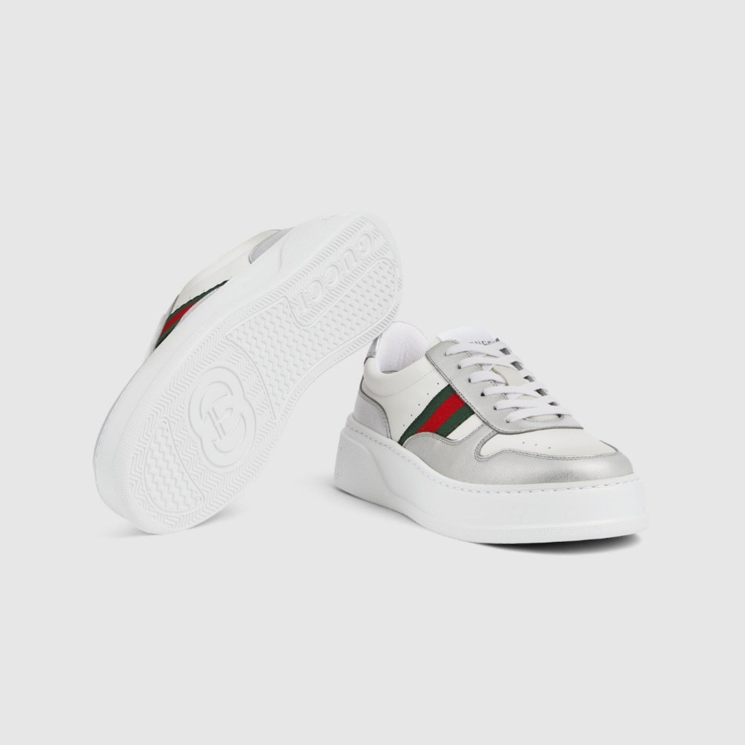 Gucci Chunky Sneakers White/ Silver Metallic For Women 848307 AAFMN 8147