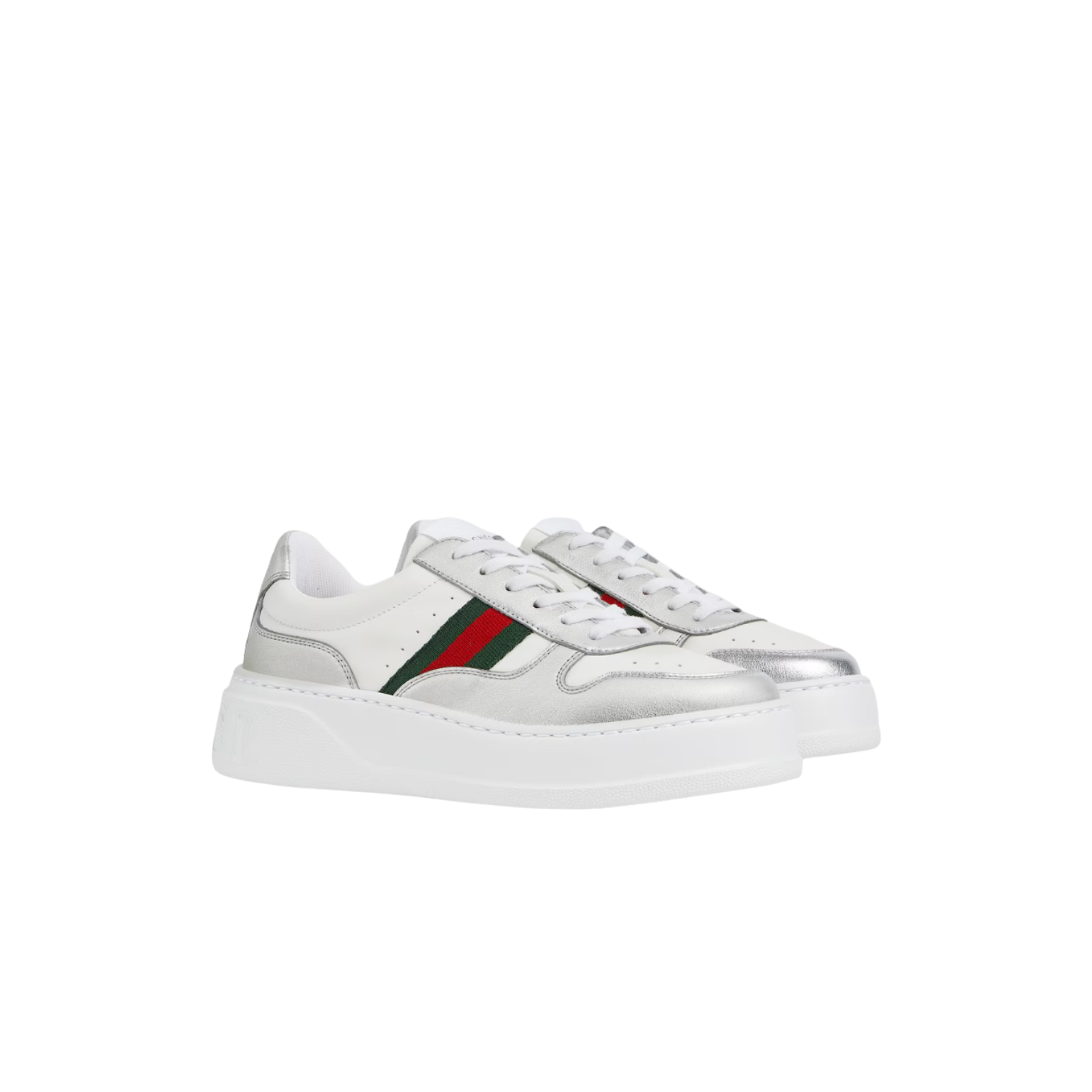 Gucci Chunky Sneakers White/ Silver Metallic For Women 848307 AAFMN 8147