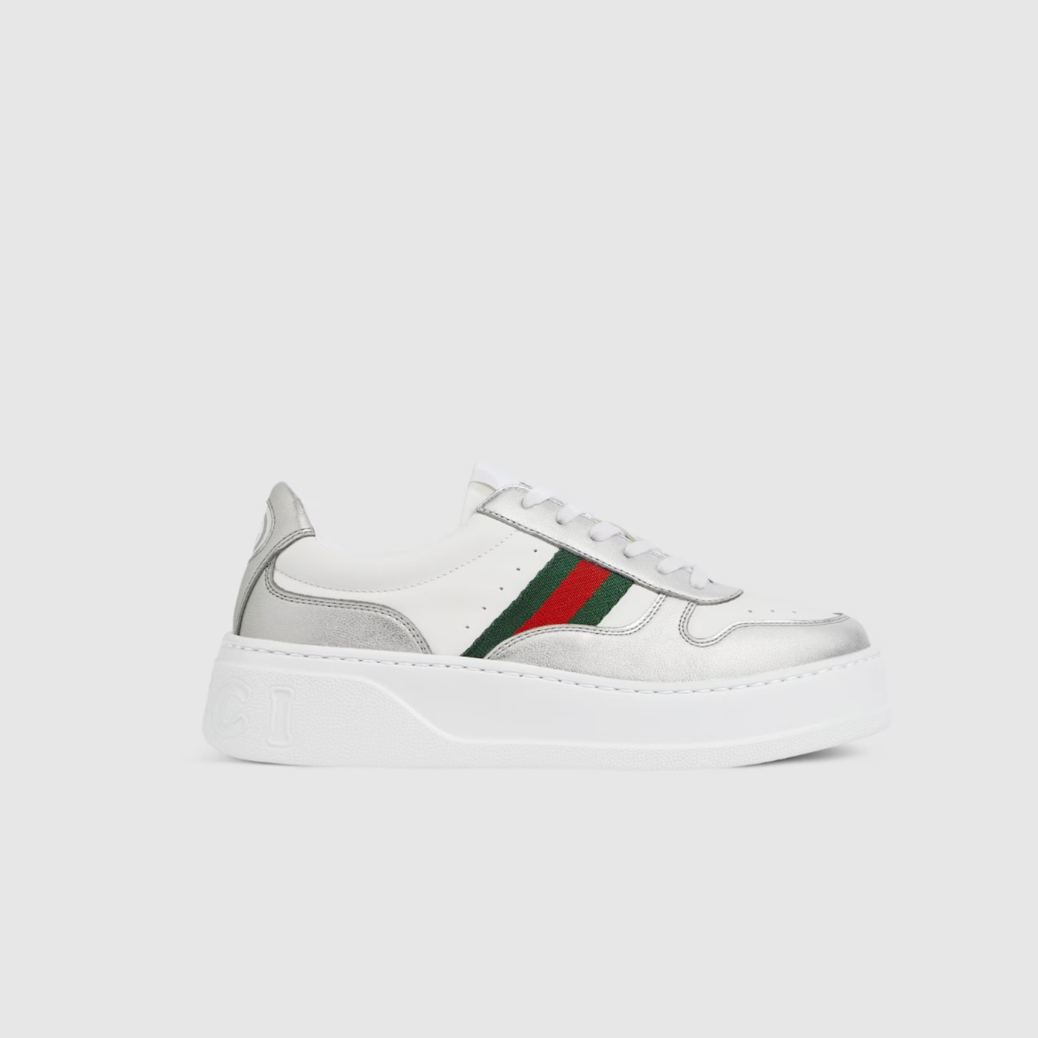 Gucci Chunky Sneakers White/ Silver Metallic For Women 848307 AAFMN 8147