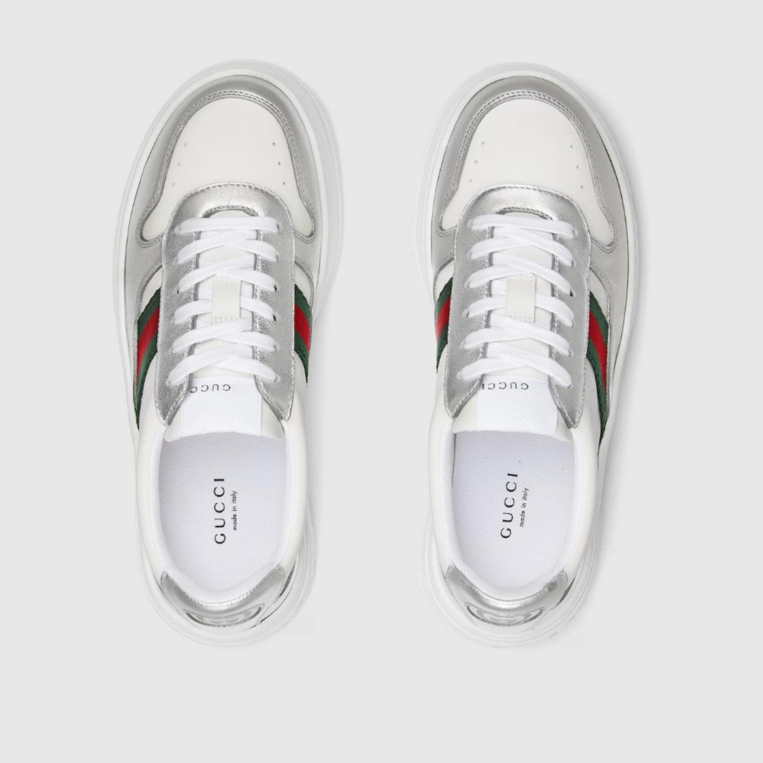 Gucci Chunky Sneakers White/ Silver Metallic For Women 848307 AAFMN 8147