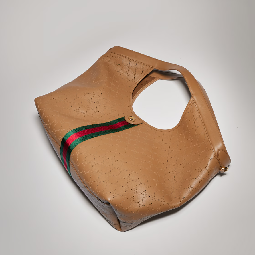 Gucci Giglio Large Tote Bag 18.1in/ 46cm Dark Beige Gold Hardware For Women 853971 AAG3K 9756