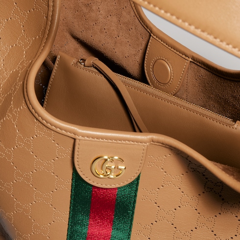 Gucci Giglio Large Tote Bag 18.1in/ 46cm Dark Beige Gold Hardware For Women 853971 AAG3K 9756