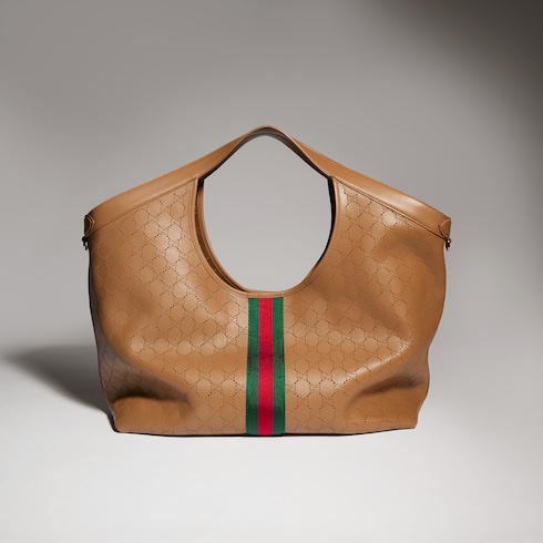 Gucci Giglio Large Tote Bag 18.1in/ 46cm Dark Beige Gold Hardware For Women 853971 AAG3K 9756