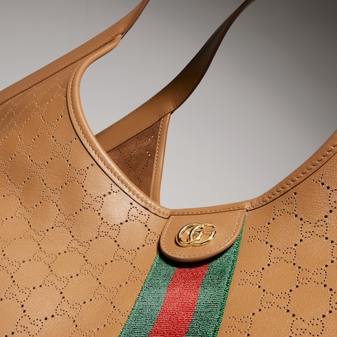 Gucci Giglio Large Tote Bag 18.1in/ 46cm Dark Beige Gold Hardware For Women 853971 AAG3K 9756