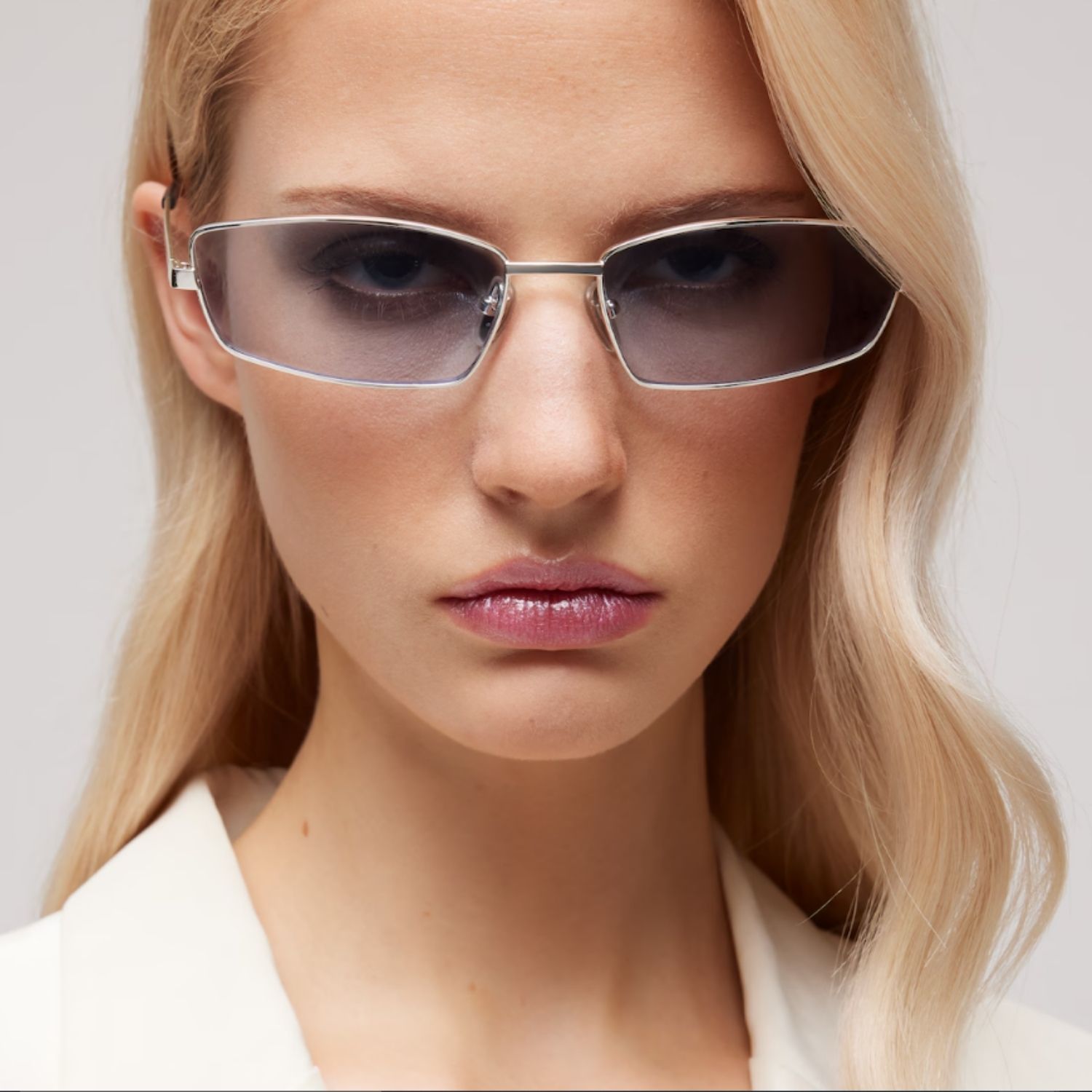 Gucci Rectangular Frame Sunglasses Blue Silver Hardware For Women 865690 I3330 8149