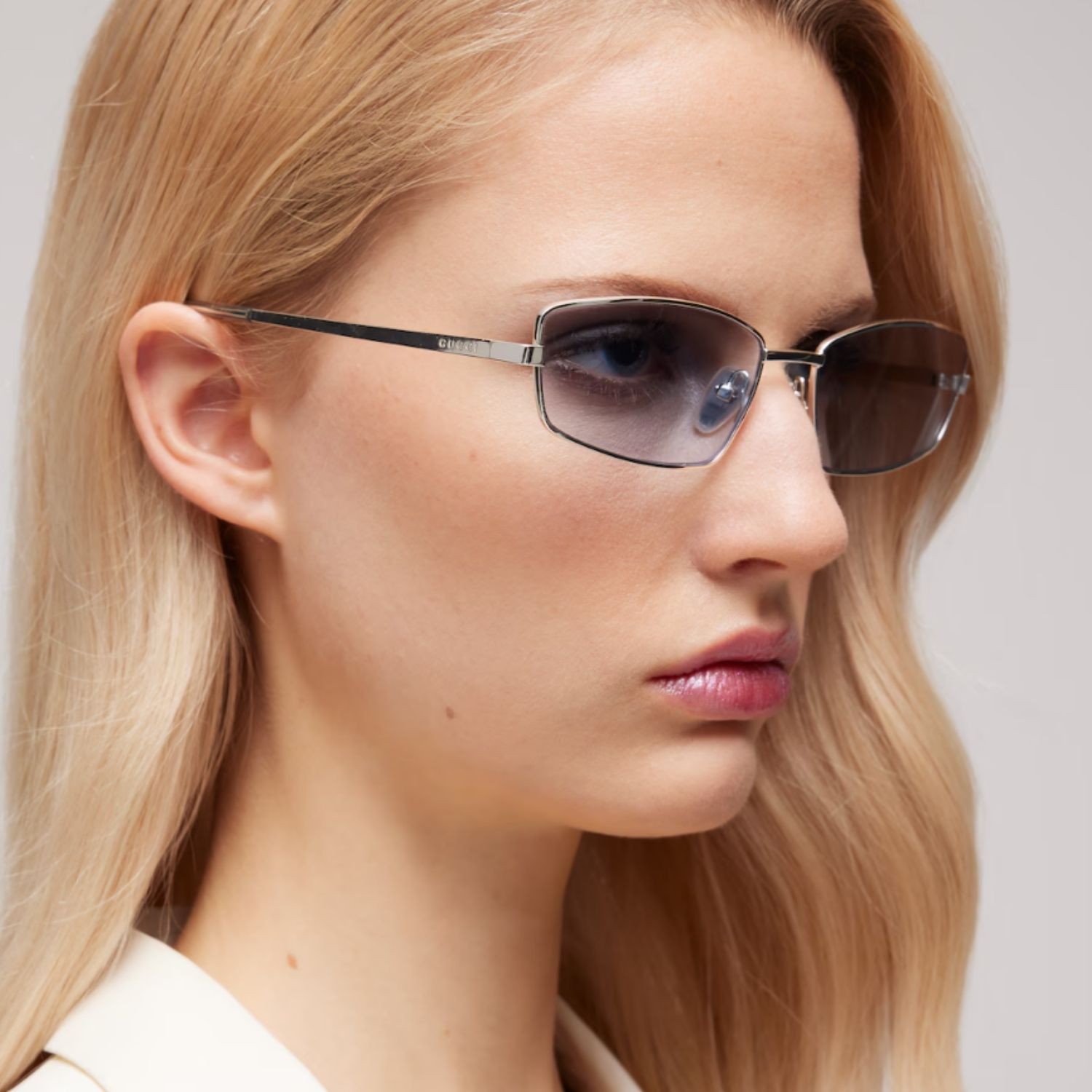 Gucci Rectangular Frame Sunglasses Blue Silver Hardware For Women 865690 I3330 8149
