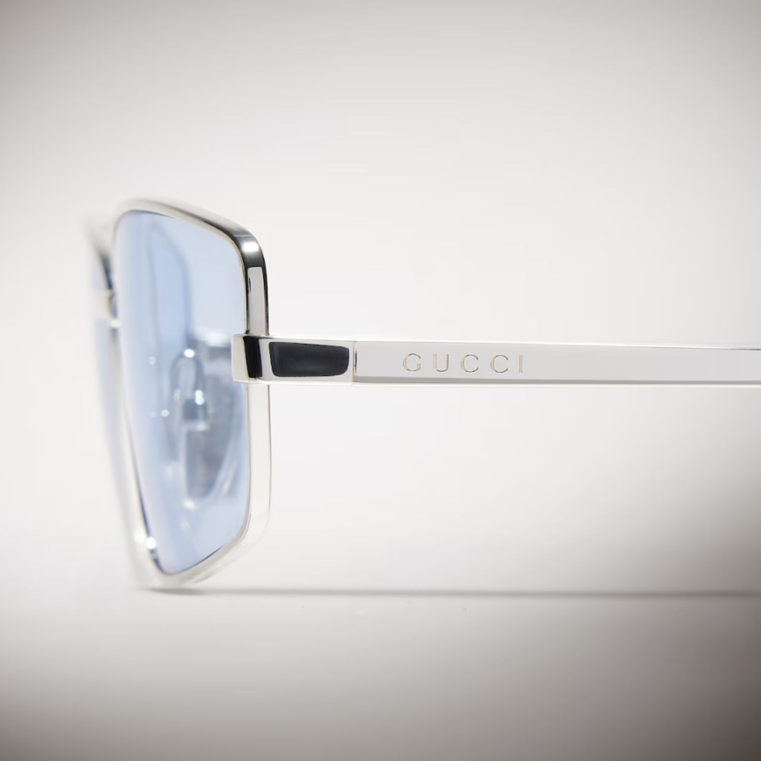 Gucci Rectangular Frame Sunglasses Blue Silver Hardware For Women 865690 I3330 8149