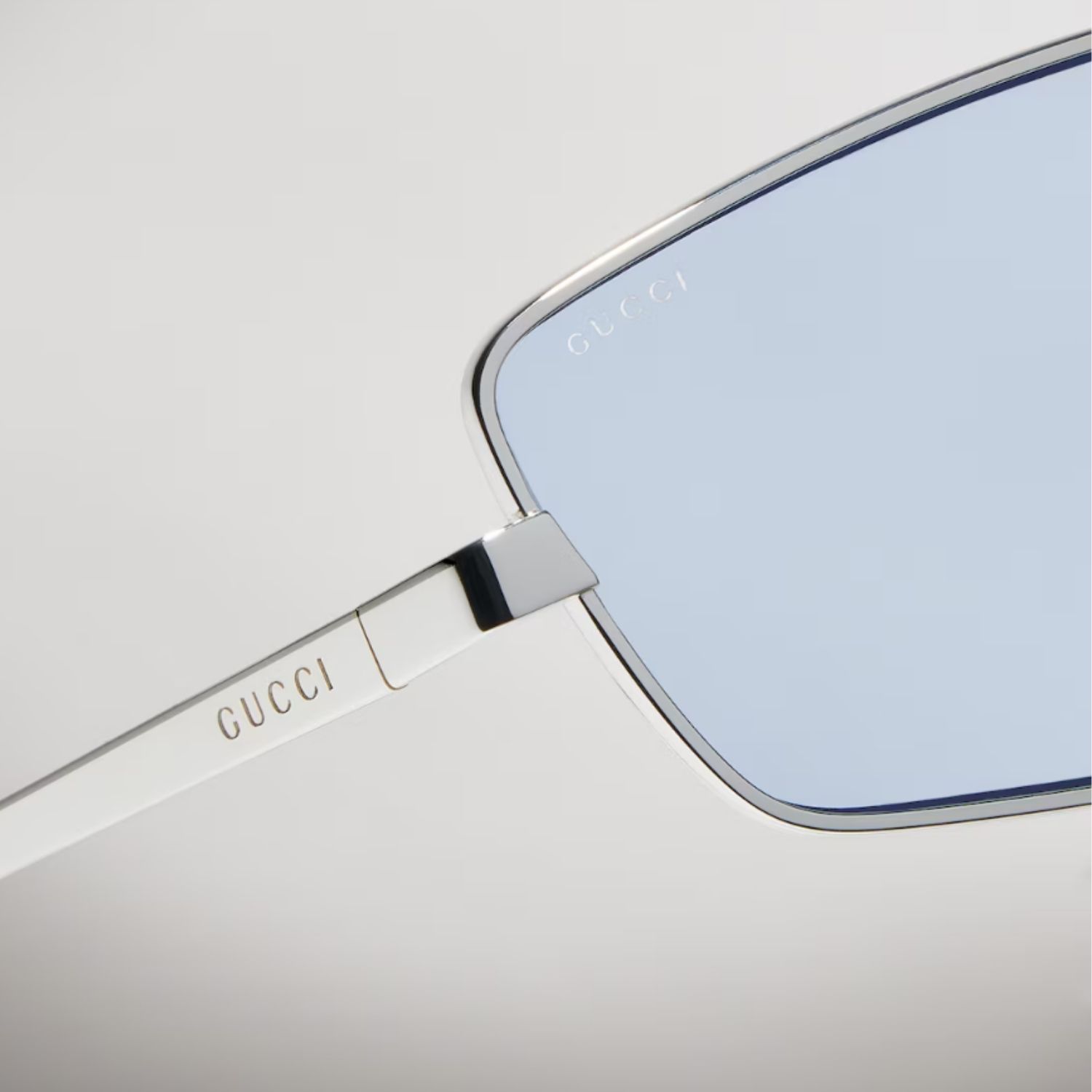 Gucci Rectangular Frame Sunglasses Blue Silver Hardware For Women 865690 I3330 8149