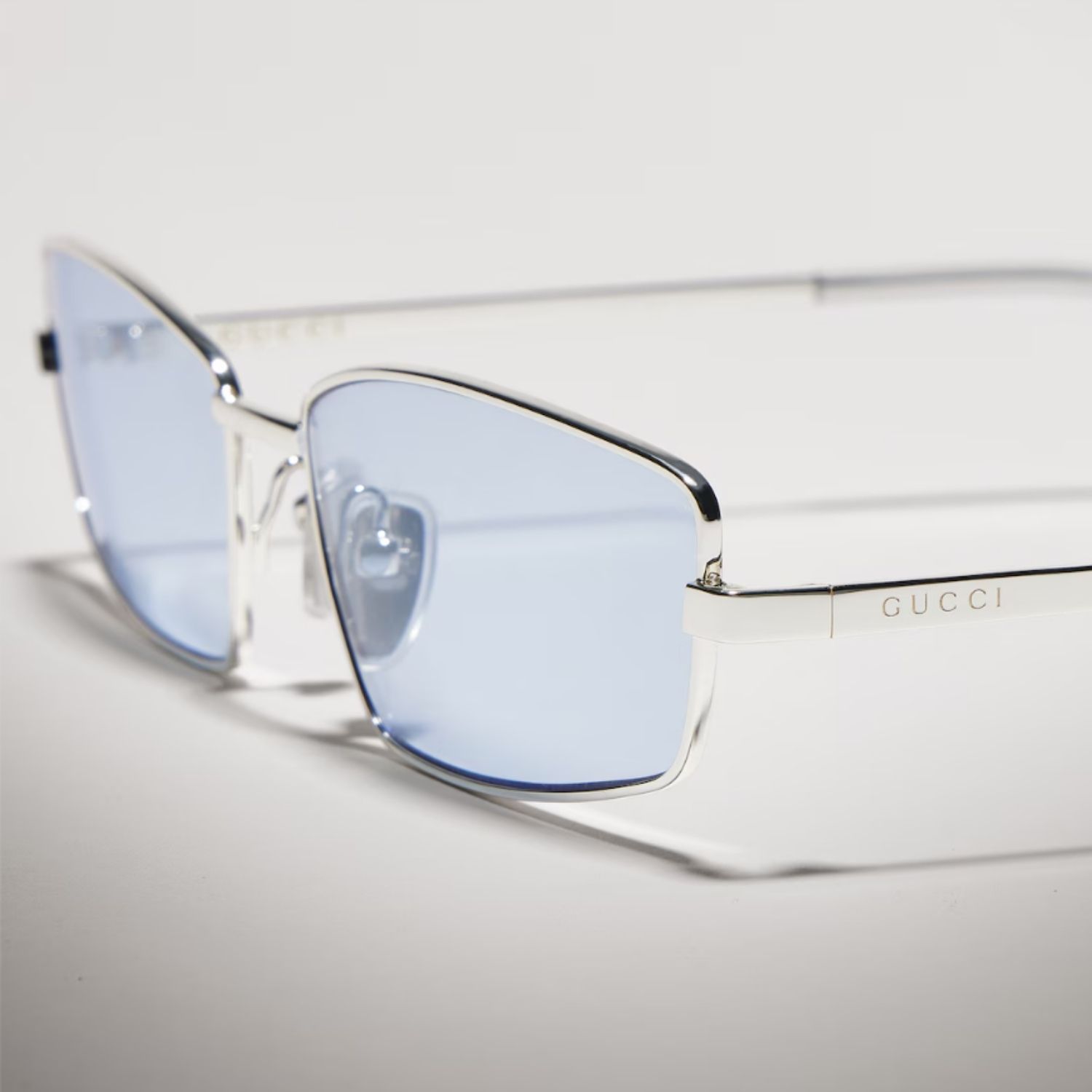 Gucci Rectangular Frame Sunglasses Blue Silver Hardware For Women 865690 I3330 8149