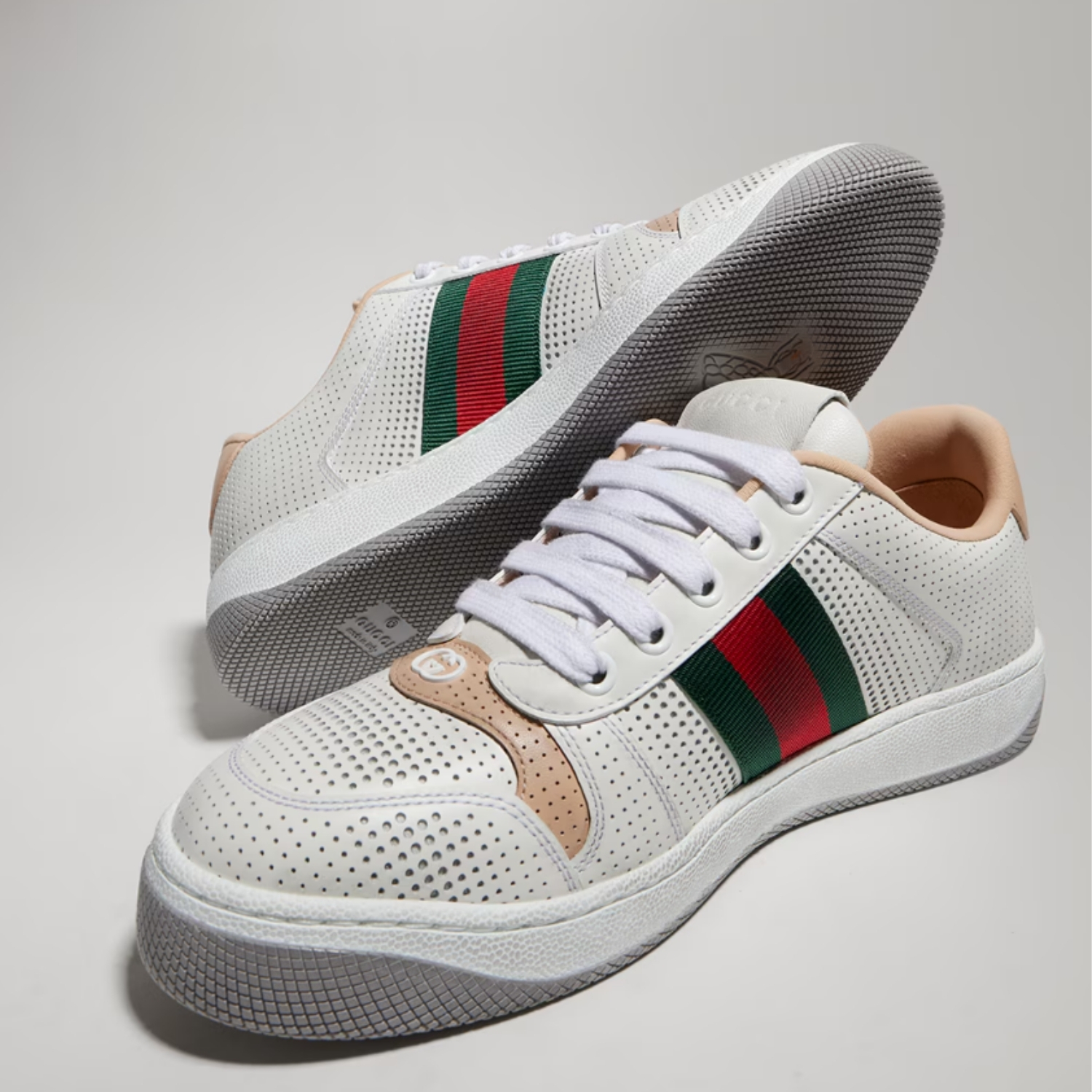 Gucci Screener Sneakers Beige/ Dark Brown For Women A000MV AAGVY 9062