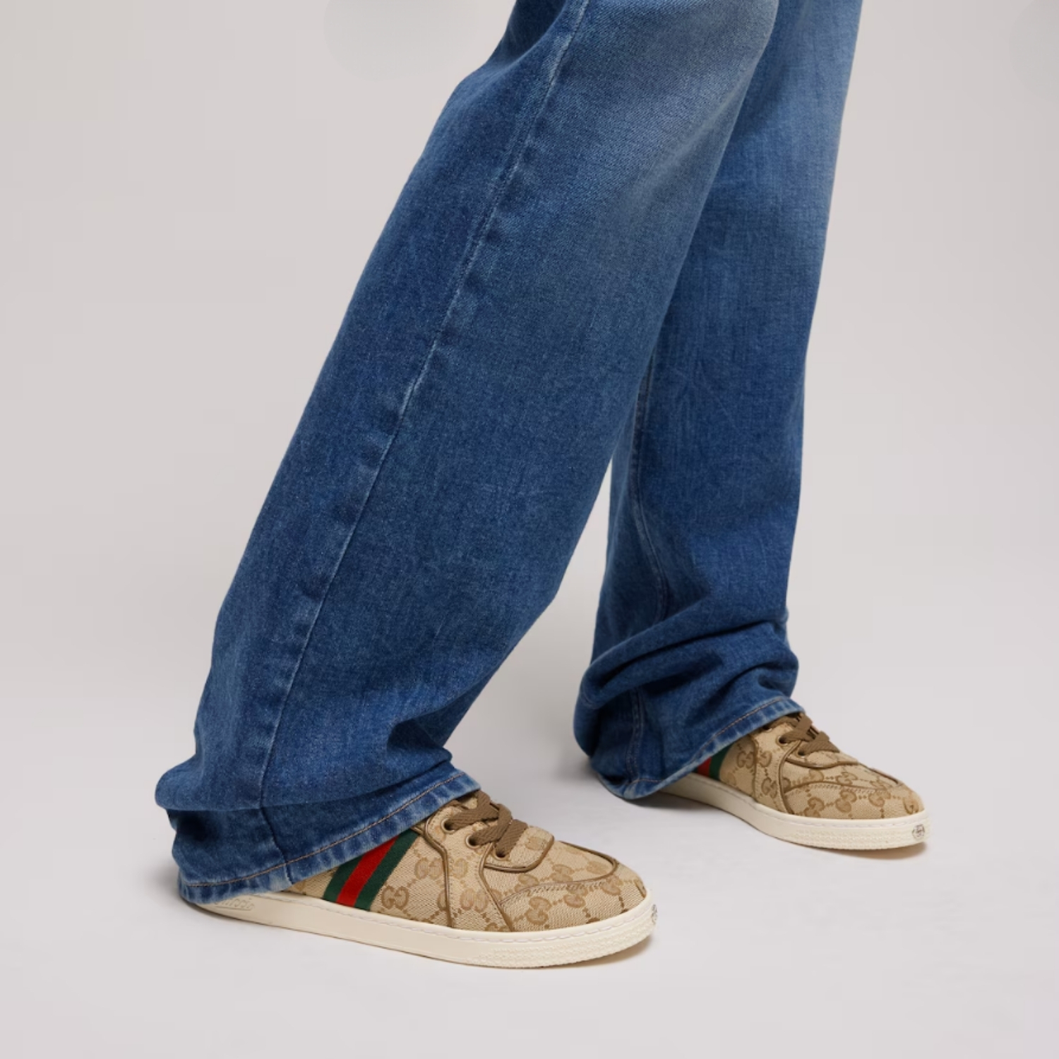 Gucci Stretch Low Top Sneakers Sand/ Dark Brown For Women 871611 FAF48 9644