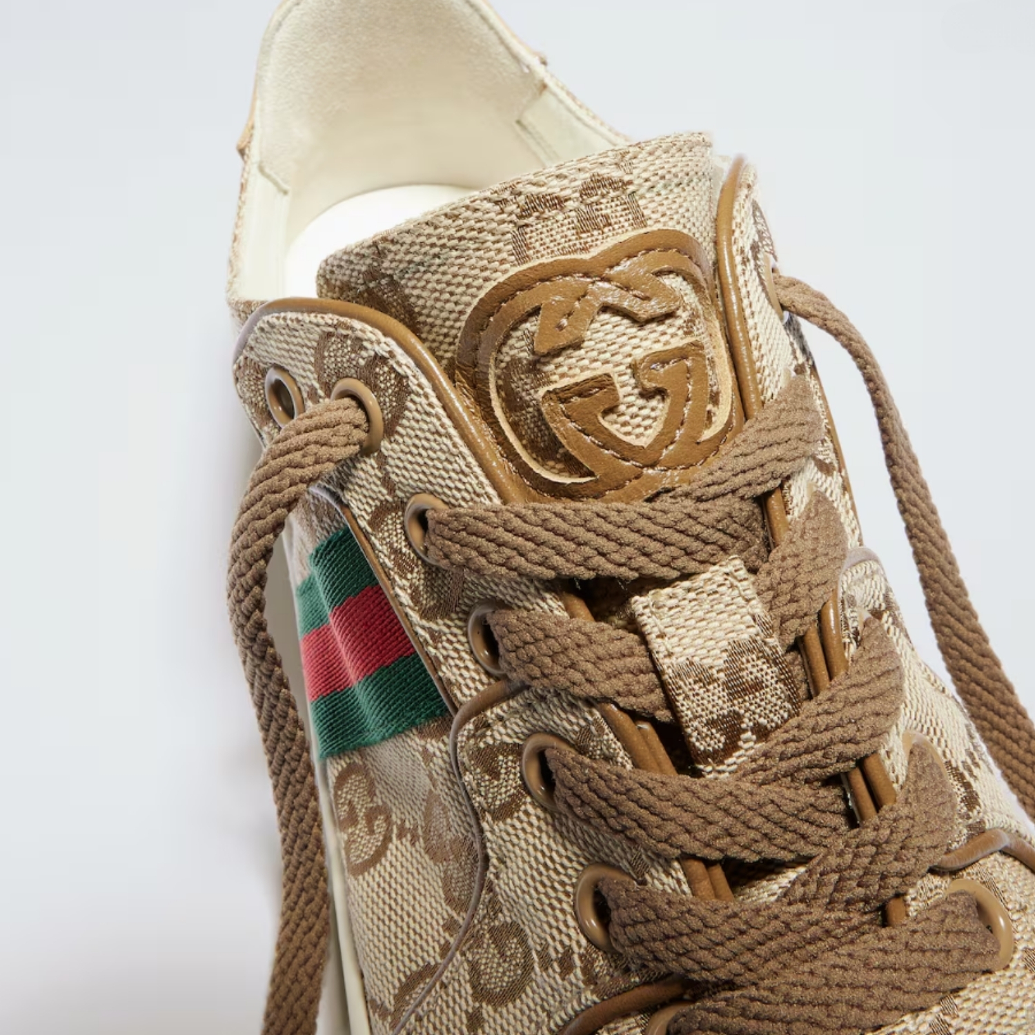Gucci Stretch Low Top Sneakers Sand/ Dark Brown For Women 871611 FAF48 9644