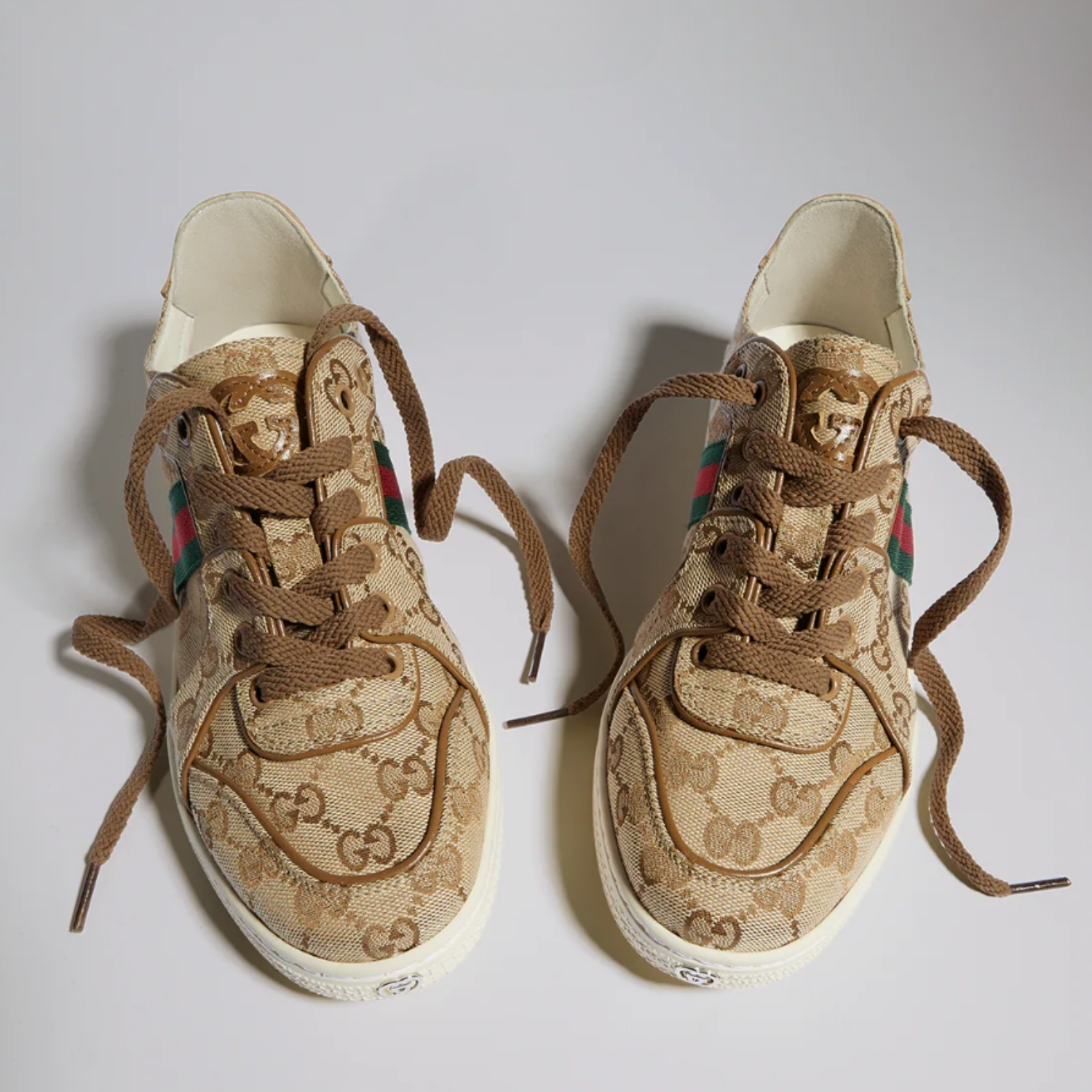 Gucci Stretch Low Top Sneakers Sand/ Dark Brown For Women 871611 FAF48 9644