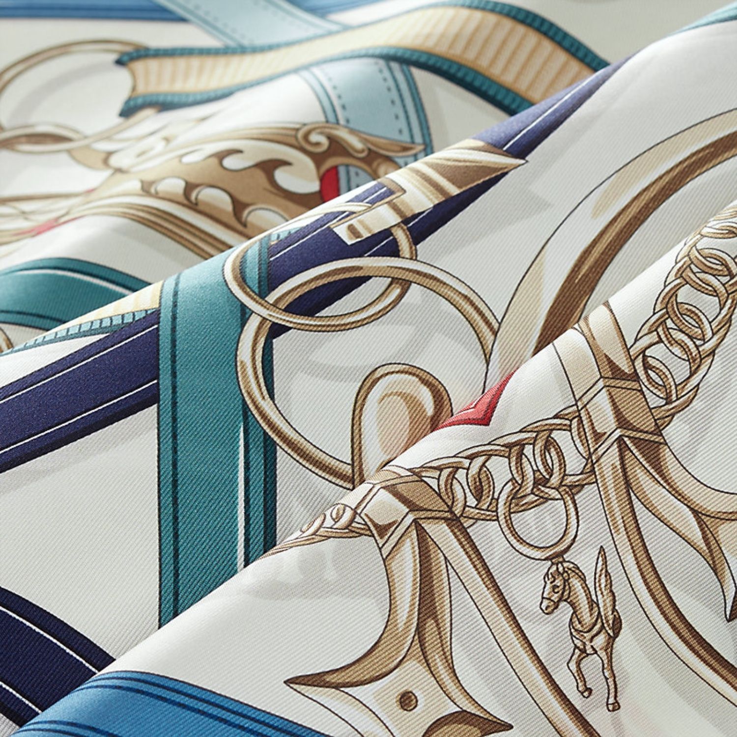 Hermes Harnais Legendaire Scarf 90 Blanc /Bleu Jean /Bois De Rose For Women H004299S 02