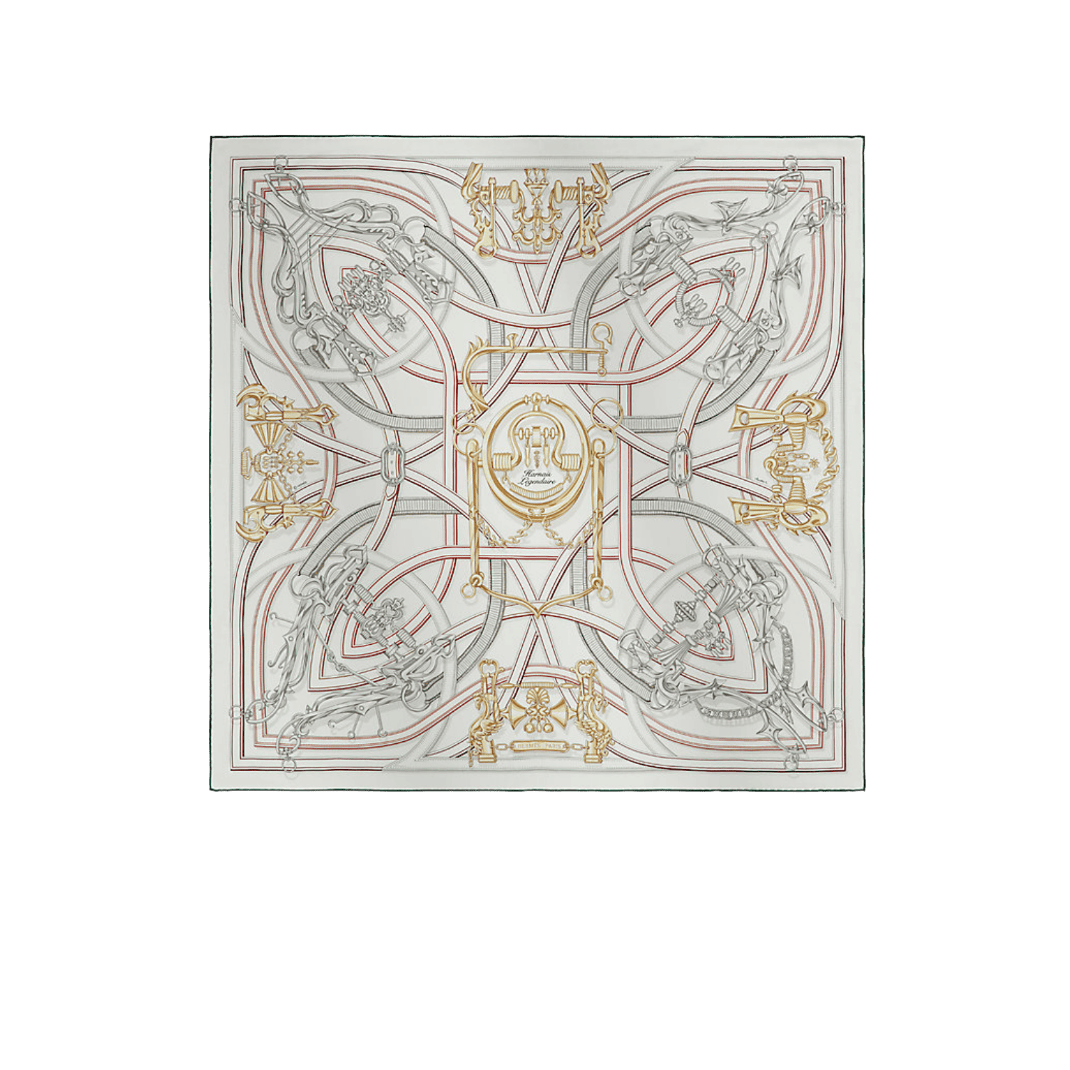 Hermes Harnais Legendaire Scarf 90 Blanc/ Gris Perle For Women H004299S 01
