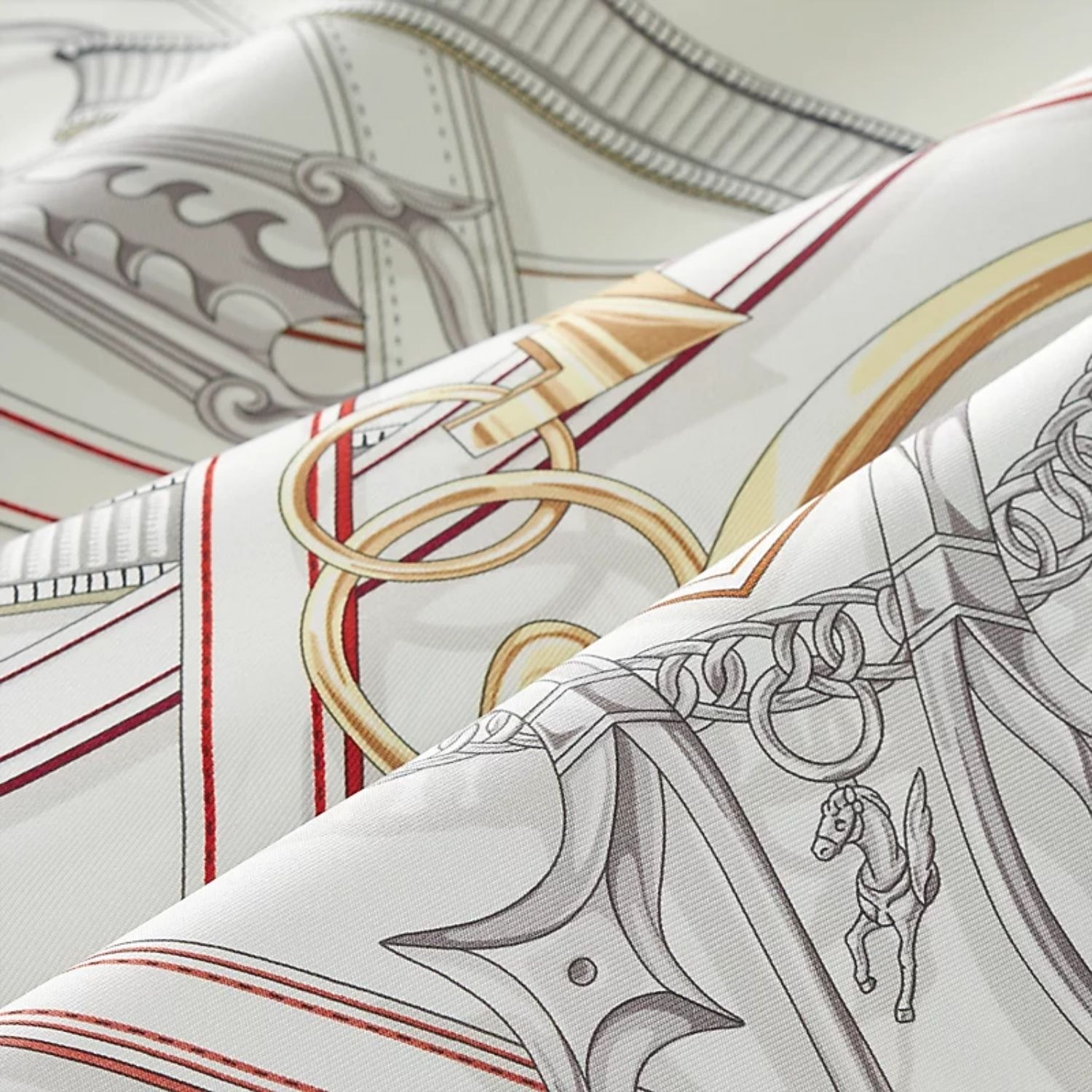 Hermes Harnais Legendaire Scarf 90 Blanc/ Gris Perle For Women H004299S 01