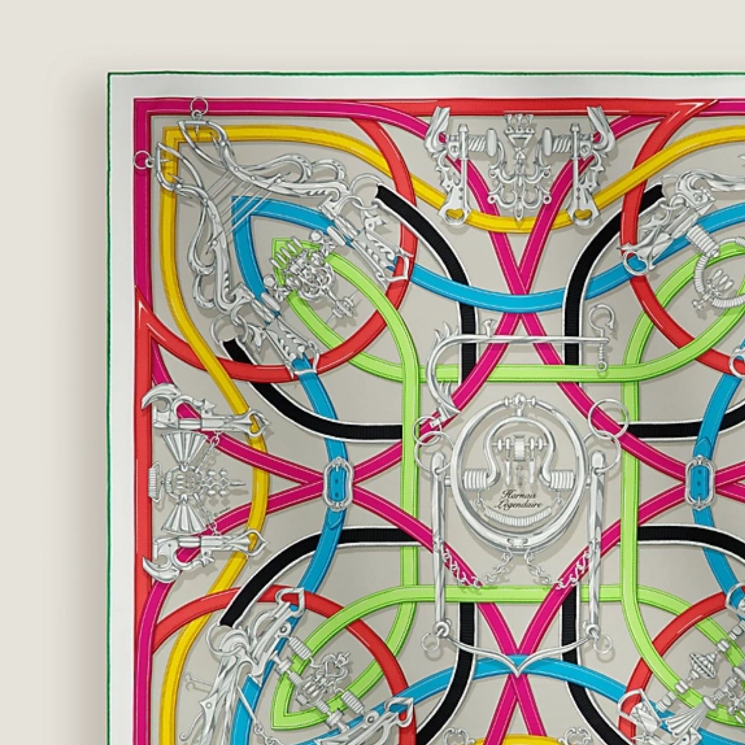 Hermes Harnais Legendaire Scarf 90 Gris Argent/ Fuchsia/ Multicolore H004299S 06