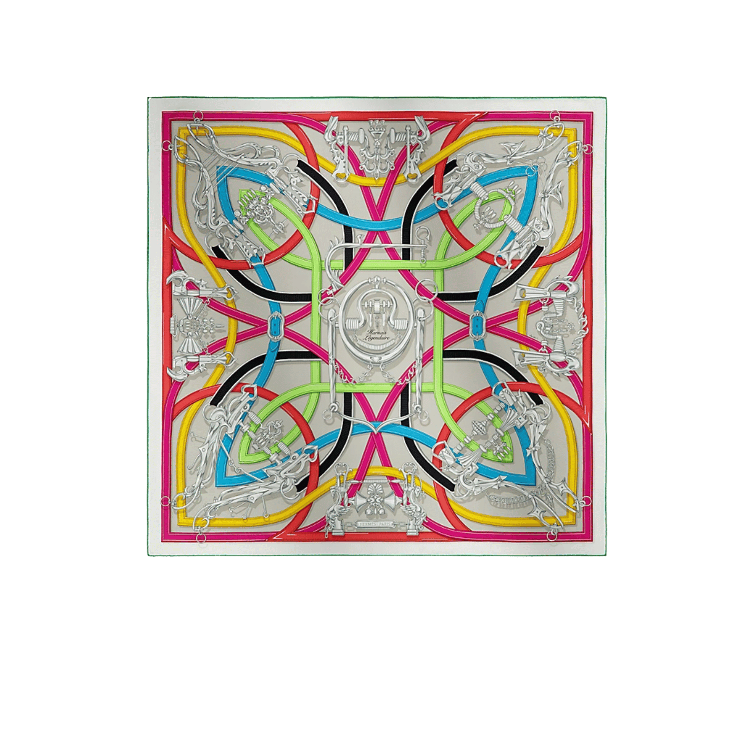 Hermes Harnais Legendaire Scarf 90 Gris Argent/ Fuchsia/ Multicolore H004299S 06