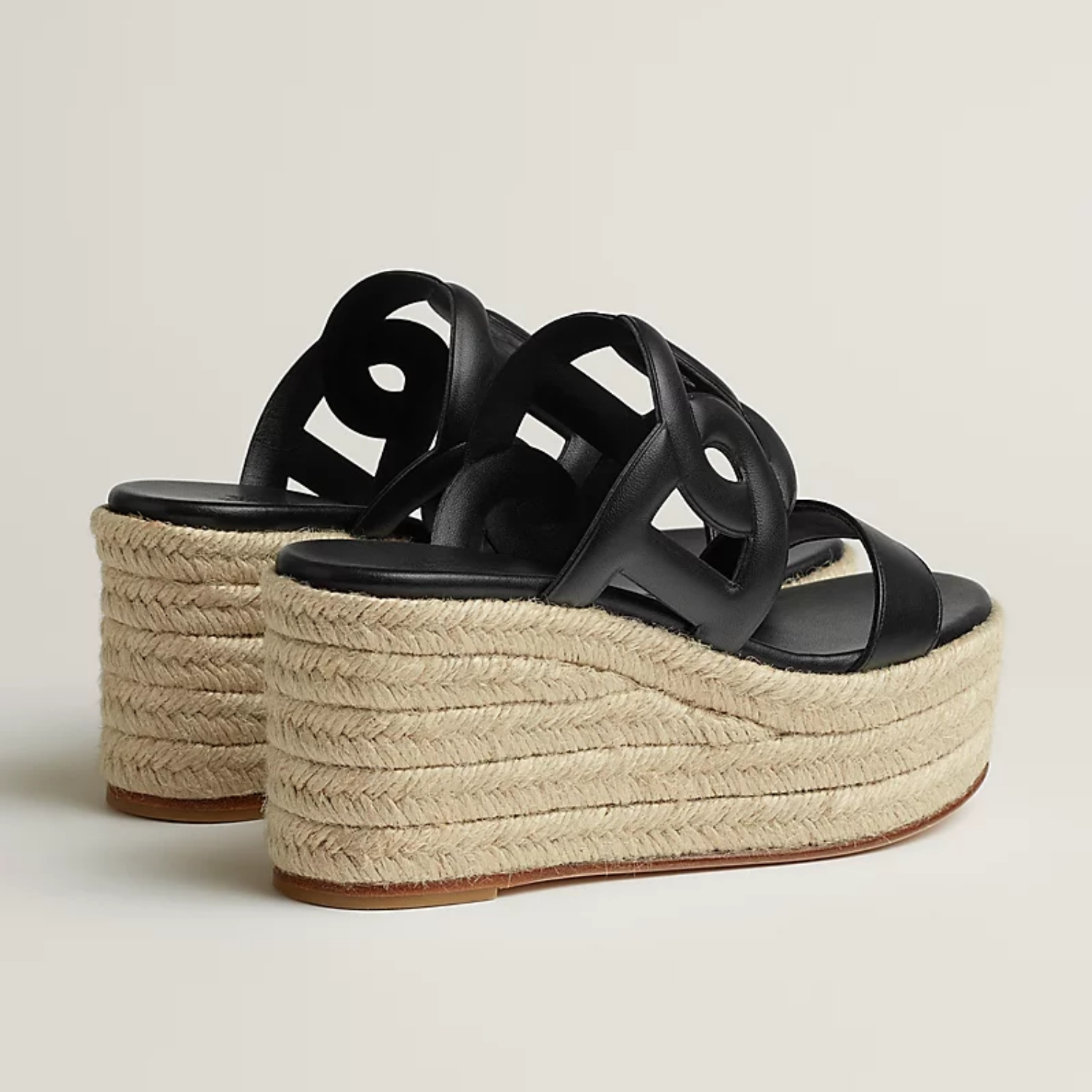 Hermes Ithea 30 Espadrille Sandals Noir For Women H241230Z 03360