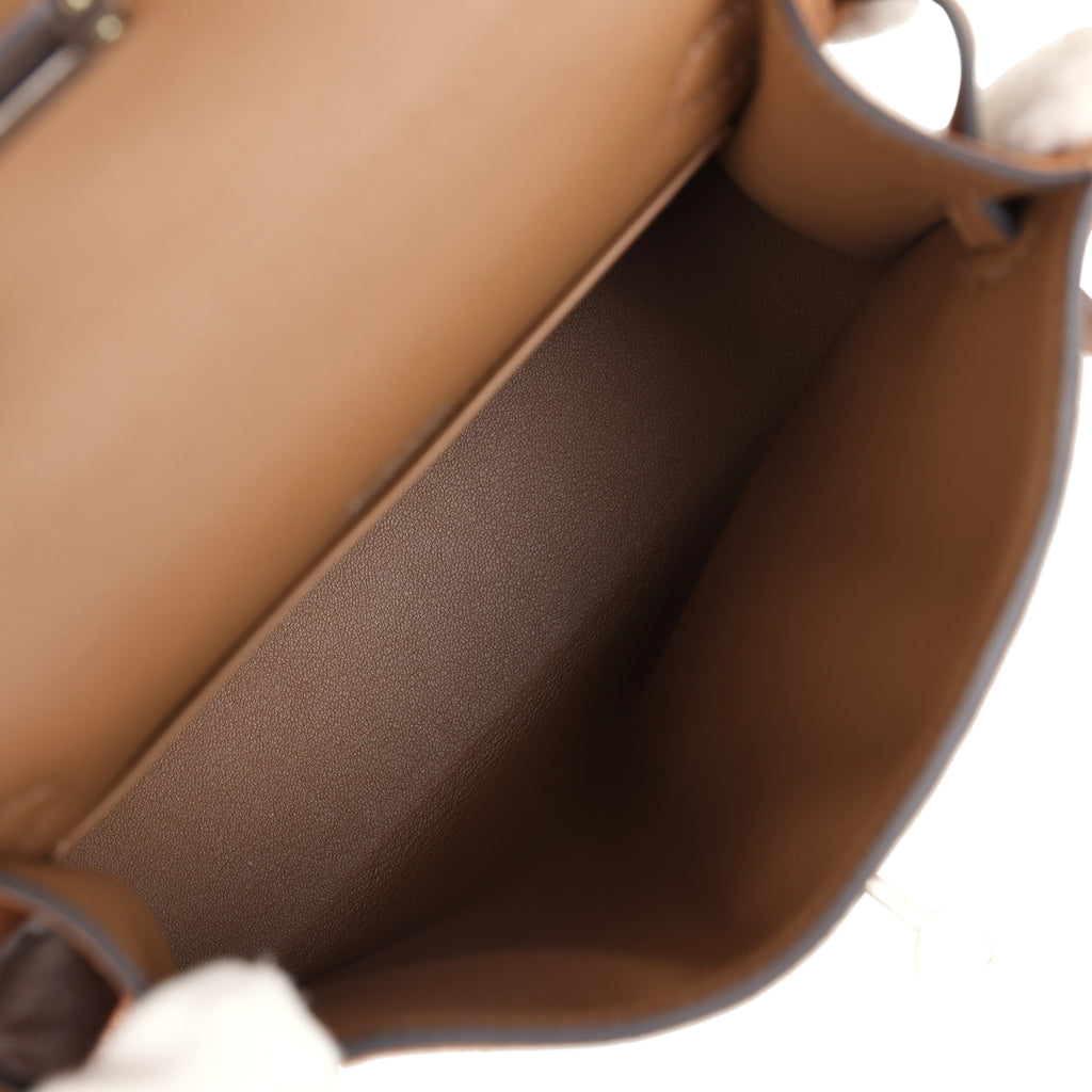 Hermes Kelly Teddy Top Handle Bag 8.6in/ 22cm Brown Suede Silver Hardware For Women