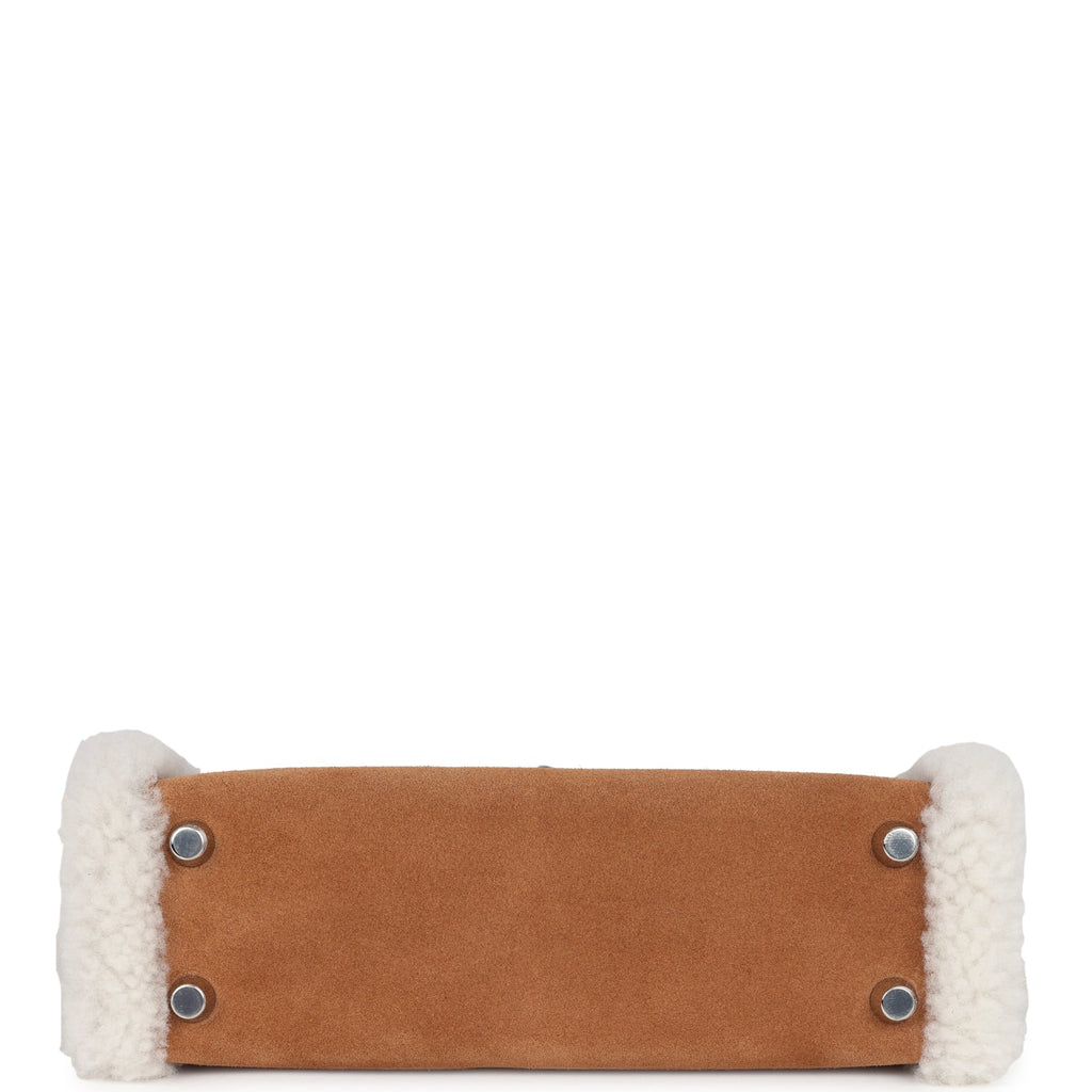 Hermes Kelly Teddy Top Handle Bag 8.6in/ 22cm Brown Suede Silver Hardware For Women