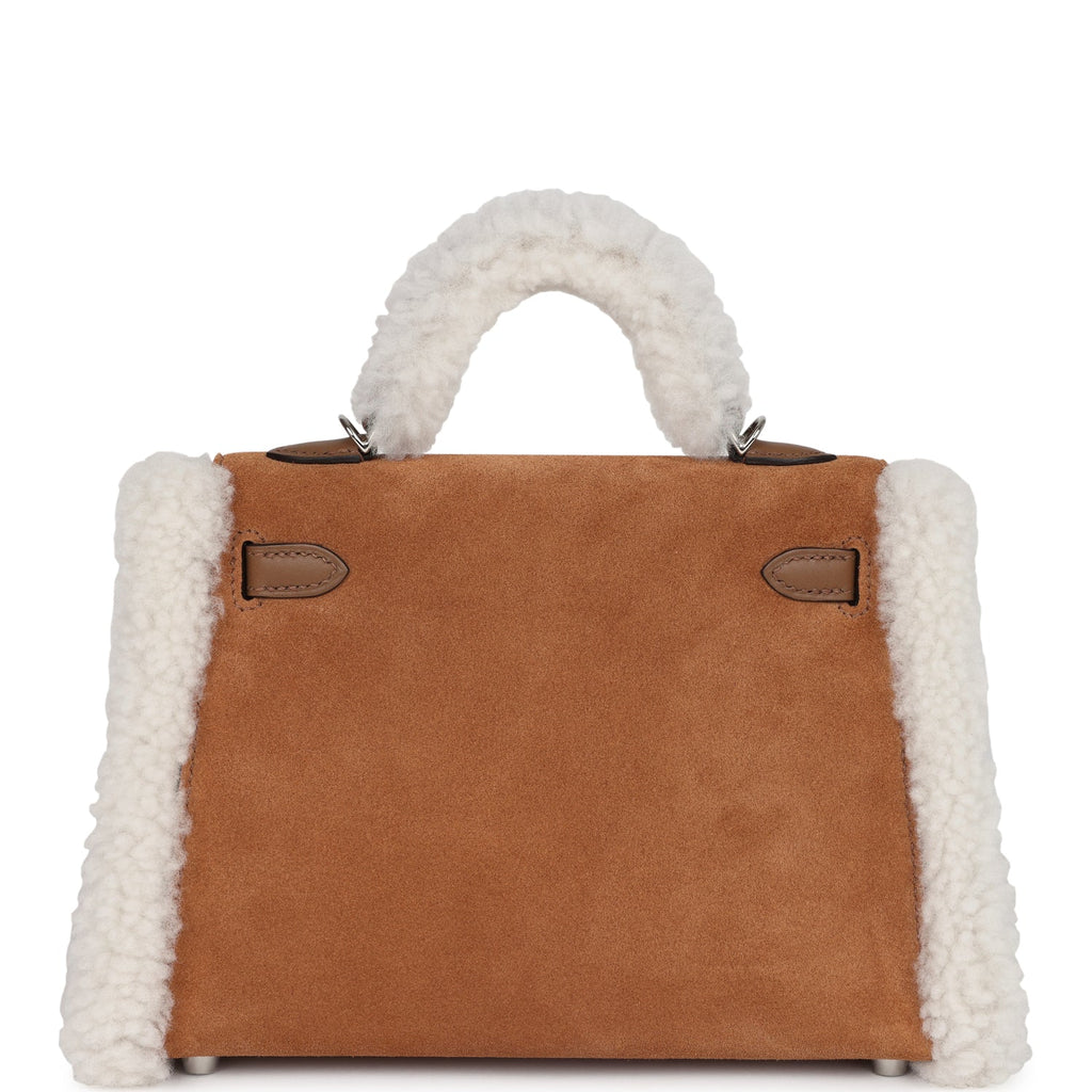 Hermes Kelly Teddy Top Handle Bag 8.6in/ 22cm Brown Suede Silver Hardware For Women