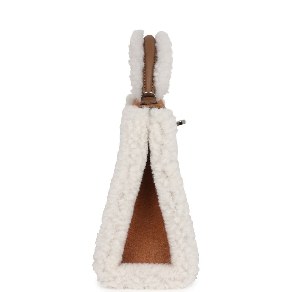 Hermes Kelly Teddy Top Handle Bag 8.6in/ 22cm Brown Suede Silver Hardware For Women