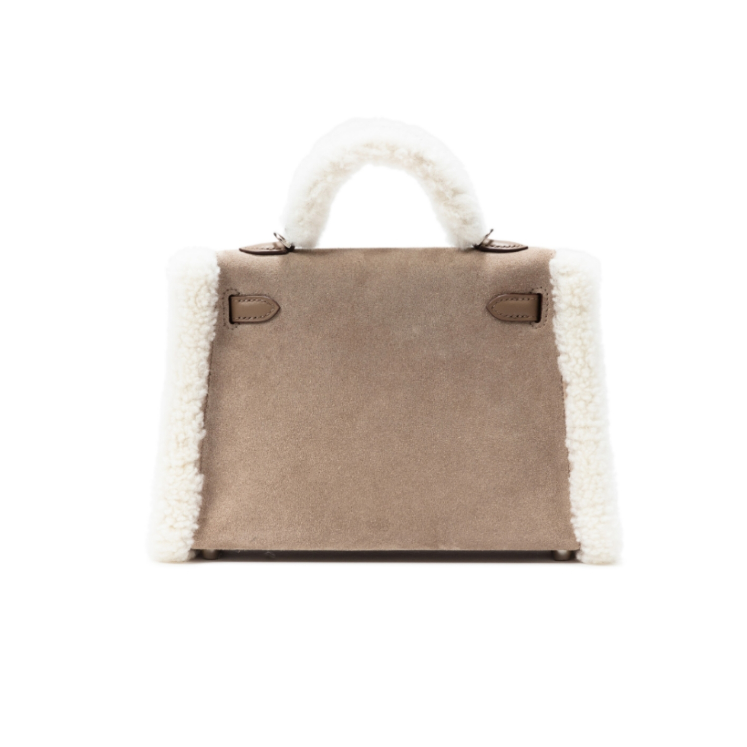 Hermes Kelly Teddy Top Handle Bag 8.6in/ 22cm Etoupe Suede Silver Hardware For Women