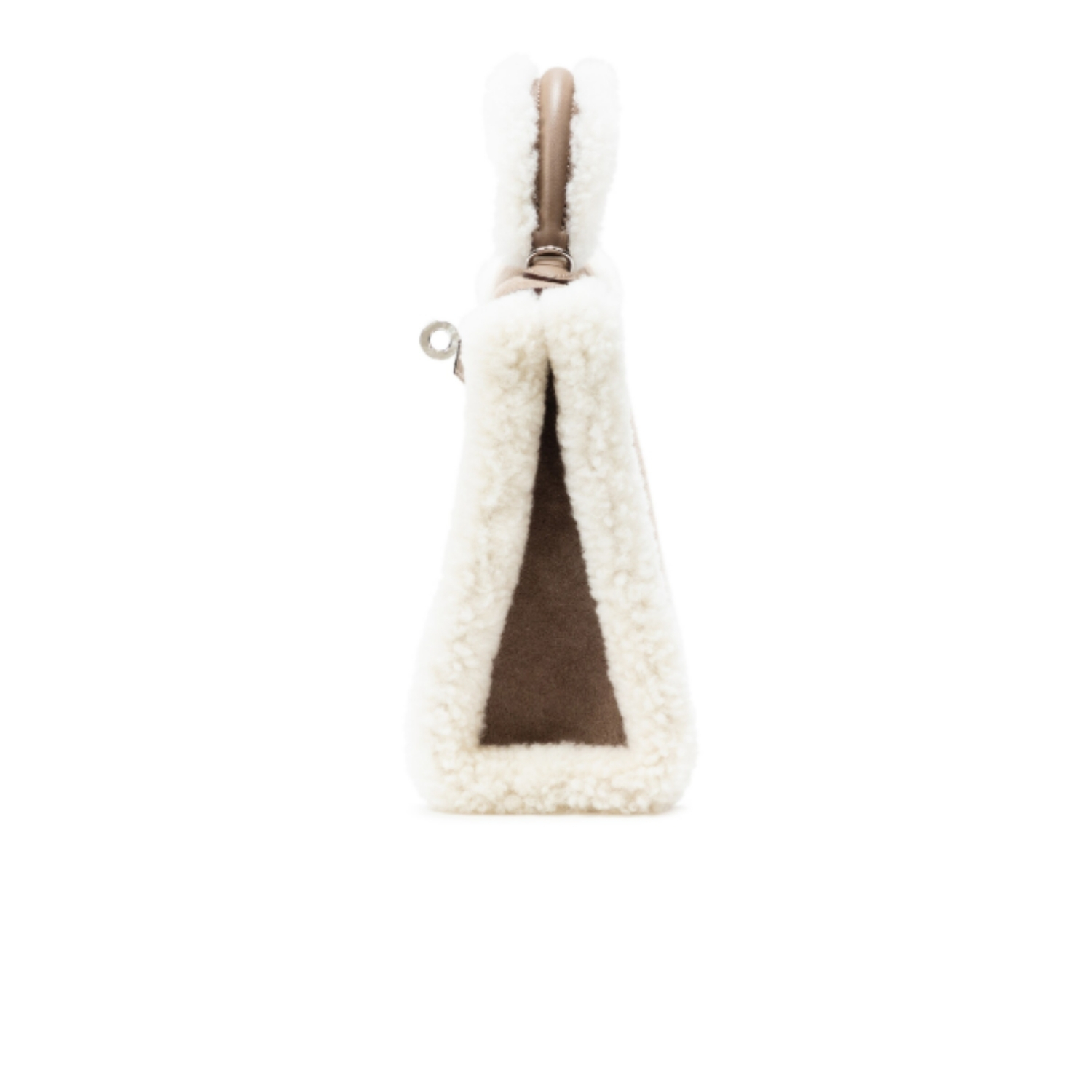 Hermes Kelly Teddy Top Handle Bag 8.6in/ 22cm Etoupe Suede Silver Hardware For Women